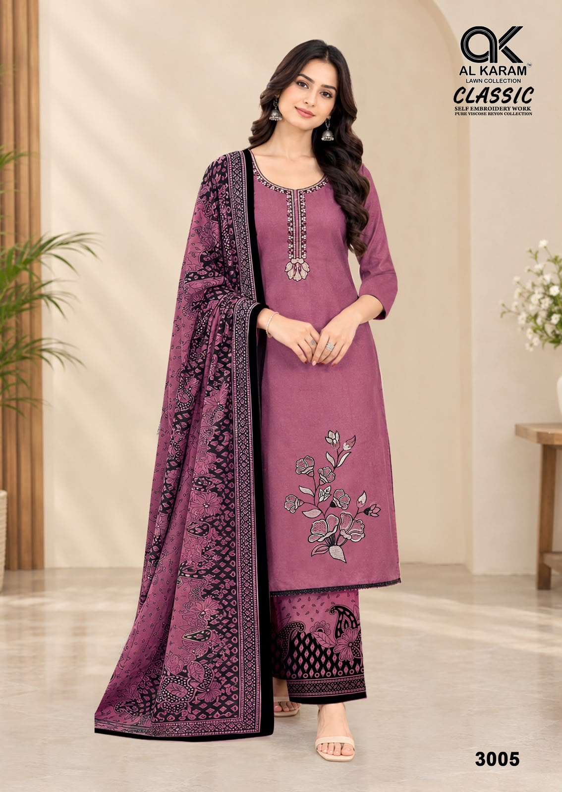 AL KARAM CLASSIC RAYON FANCY WORKS LADIES SALWAR SUIT 