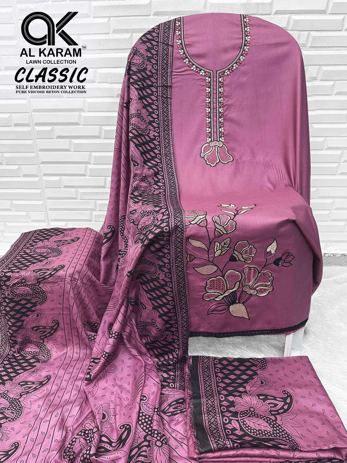 AL KARAM CLASSIC RAYON FANCY WORKS LADIES SALWAR SUIT 