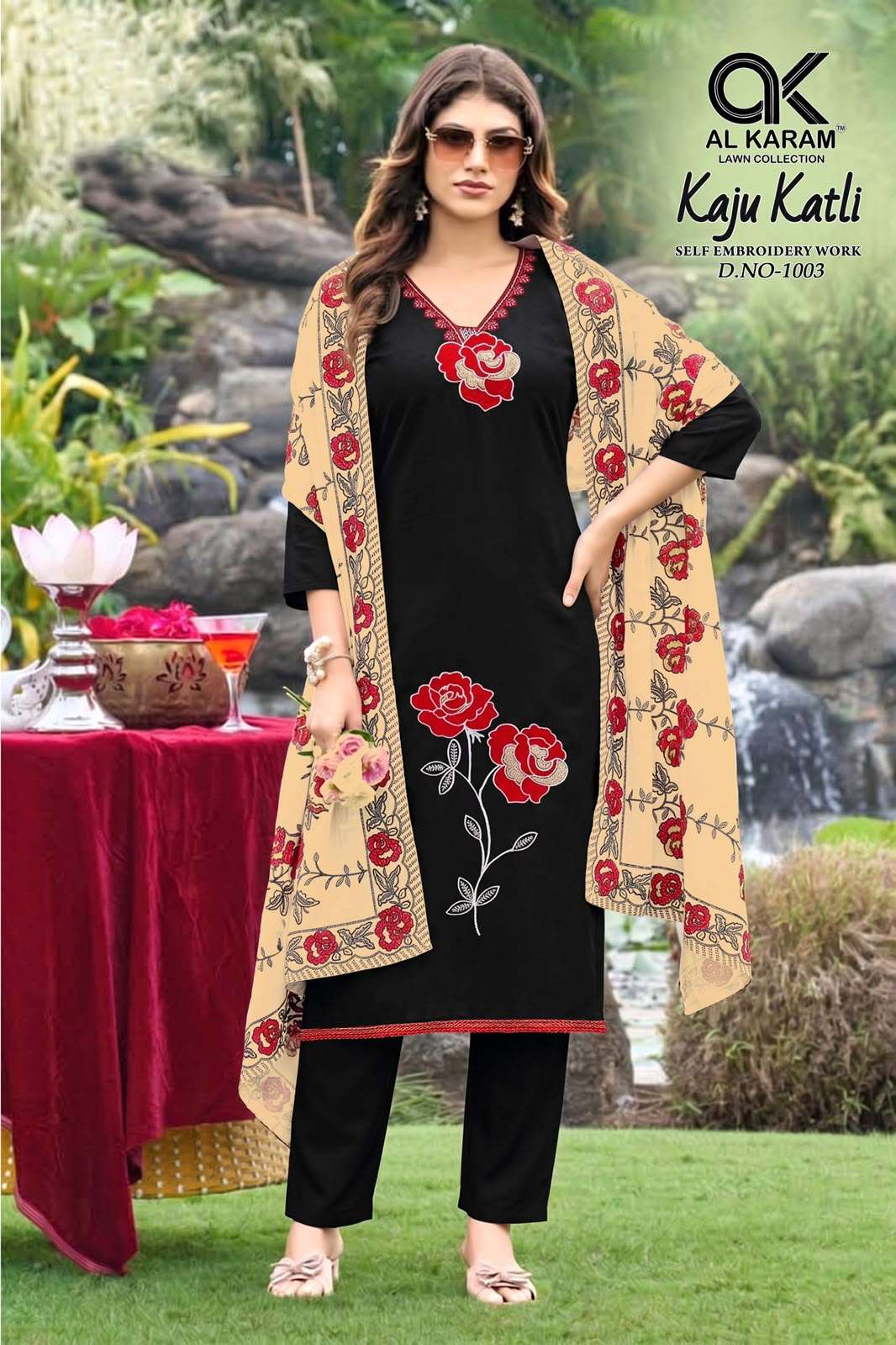 AL KARAM KAJU KATLI RAYON FANCY WORKS LADIES SUIT