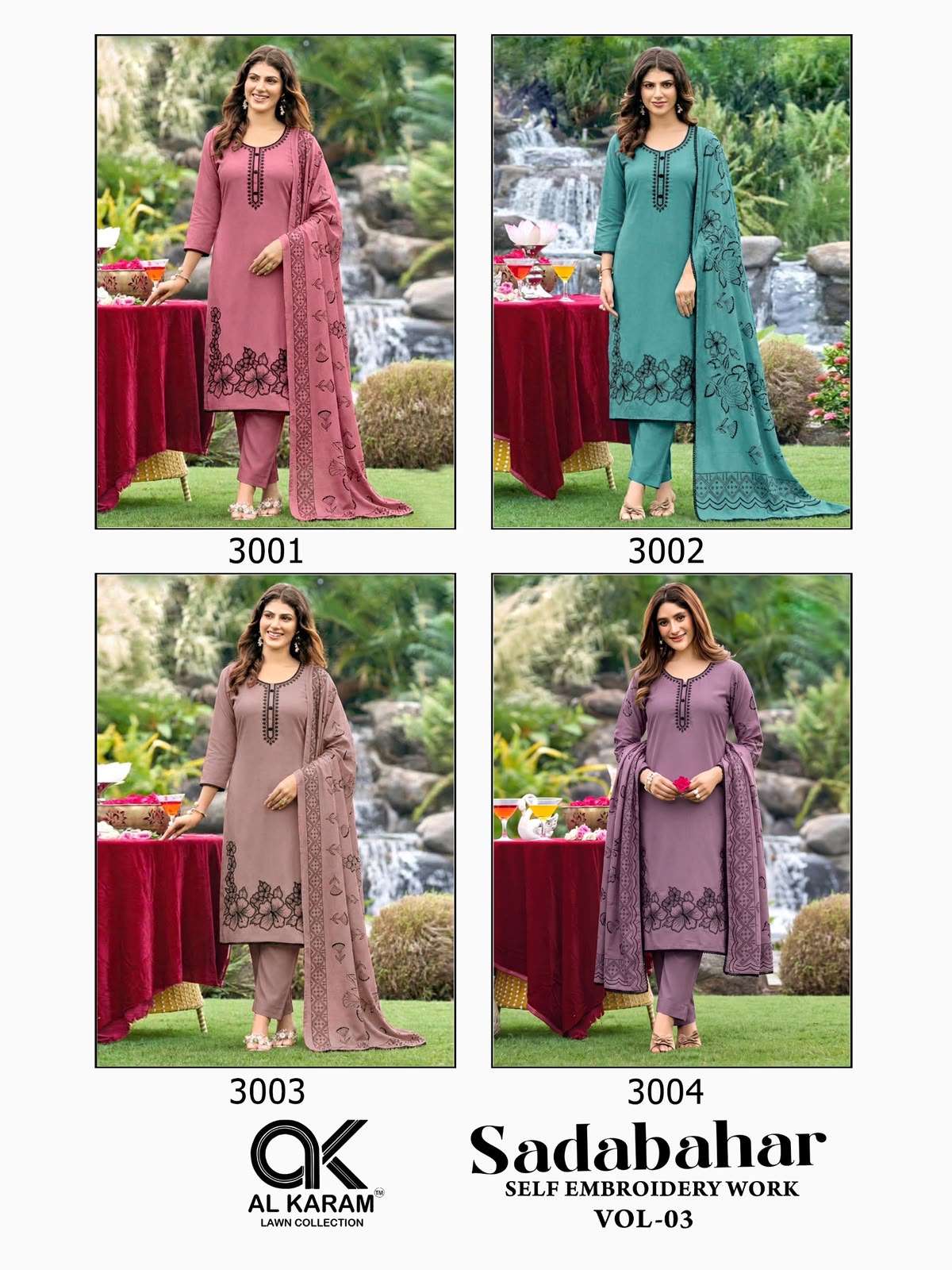 AL KARAM SADABAHAR VOL 3 RAYON FANCY EMBROIDERIES WORK SUIT