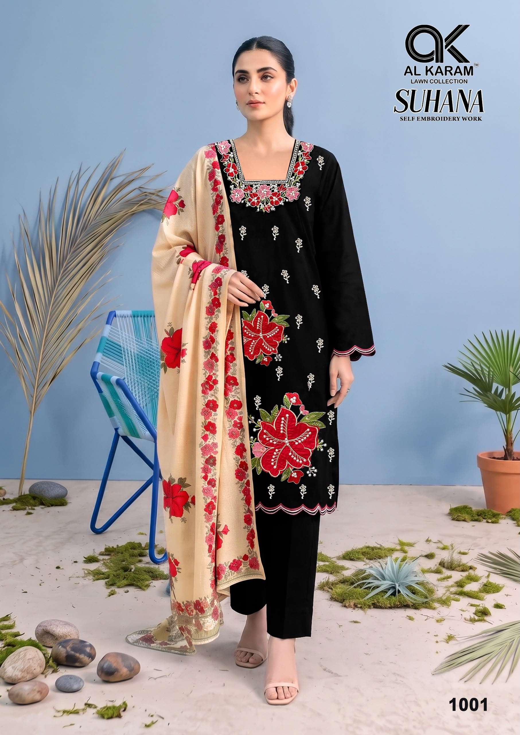 AL KARAM SUHANA RAYON FANCY EMBROIDERY WORKS LADIES SALWAR SUIT 