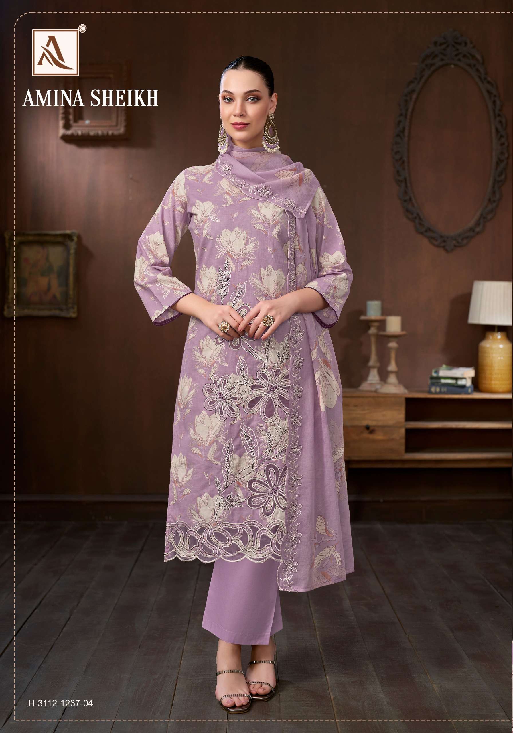 ALOK SUITS AMINA SHEIKH COTTON FOIL PRINT WITH EMBROIDERY DESIGNER WORK SUIT