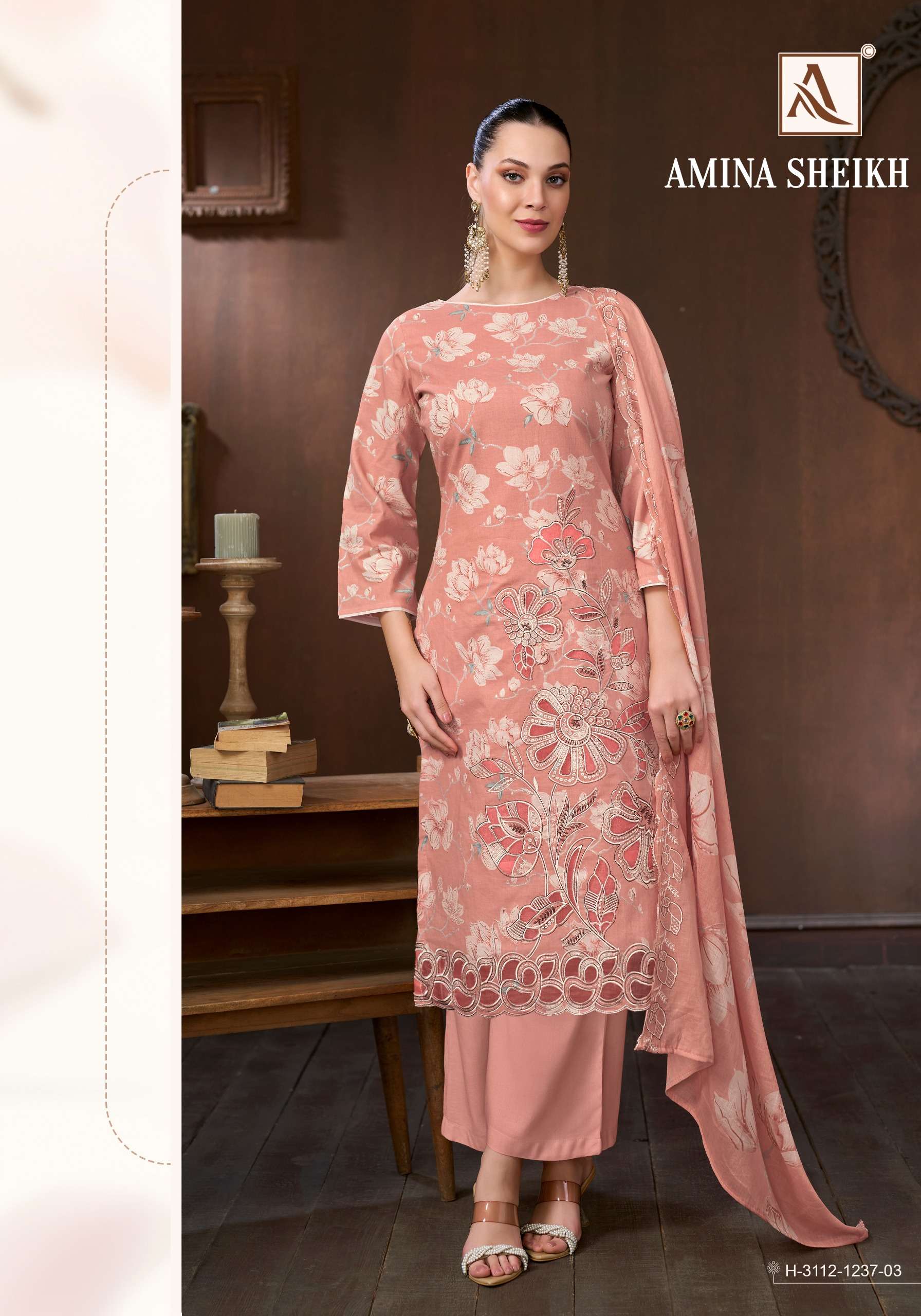 ALOK SUITS AMINA SHEIKH COTTON FOIL PRINT WITH EMBROIDERY DESIGNER WORK SUIT