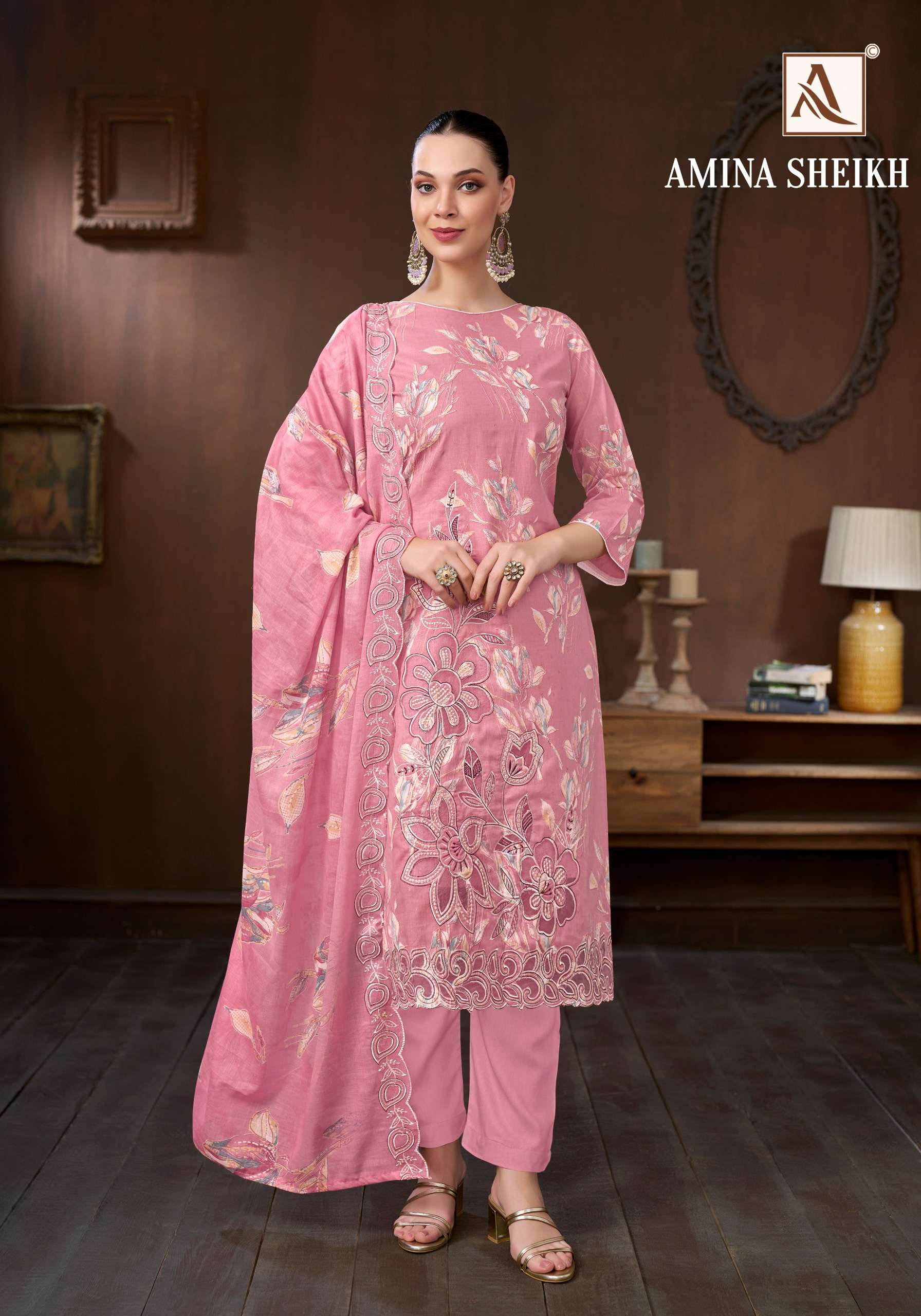 ALOK SUITS AMINA SHEIKH COTTON FOIL PRINT WITH EMBROIDERY DESIGNER WORK SUIT