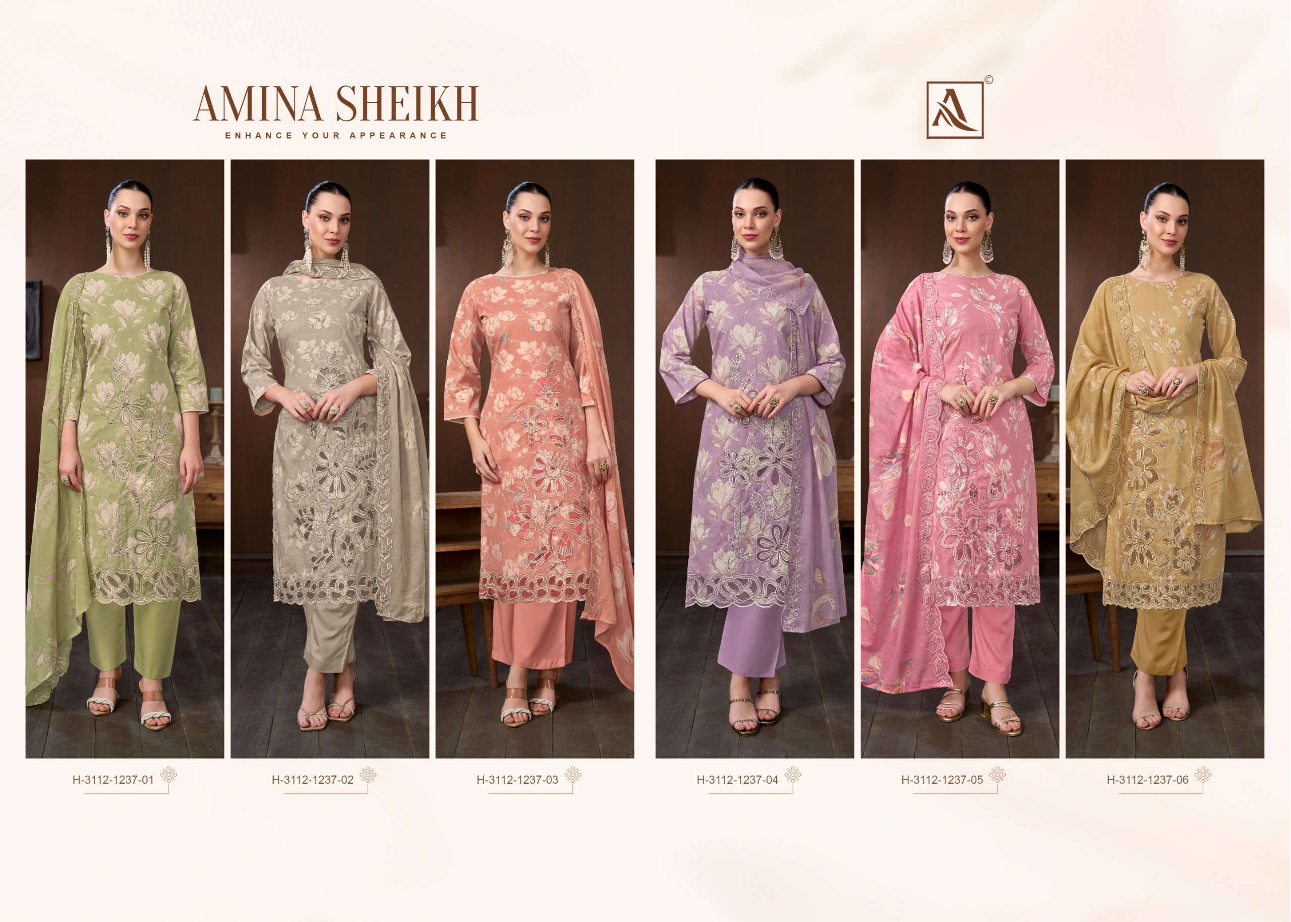 ALOK SUITS AMINA SHEIKH COTTON FOIL PRINT WITH EMBROIDERY DESIGNER WORK SUIT