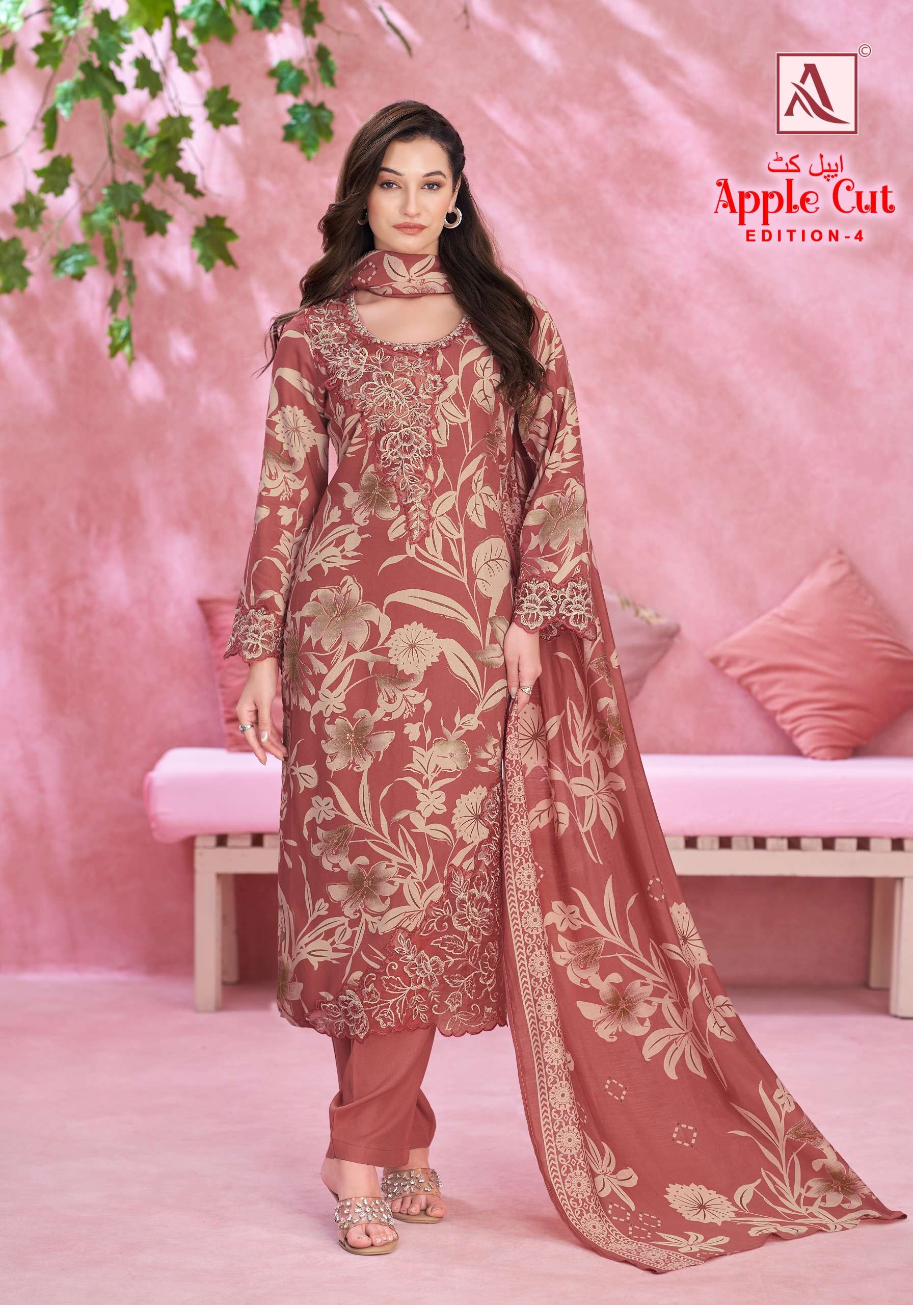 ALOK SUITS APPLE CUT EDITION 4 VISCOSE FOIL PRINT WITH FANCY EMBROIDERY WORK SUIT
