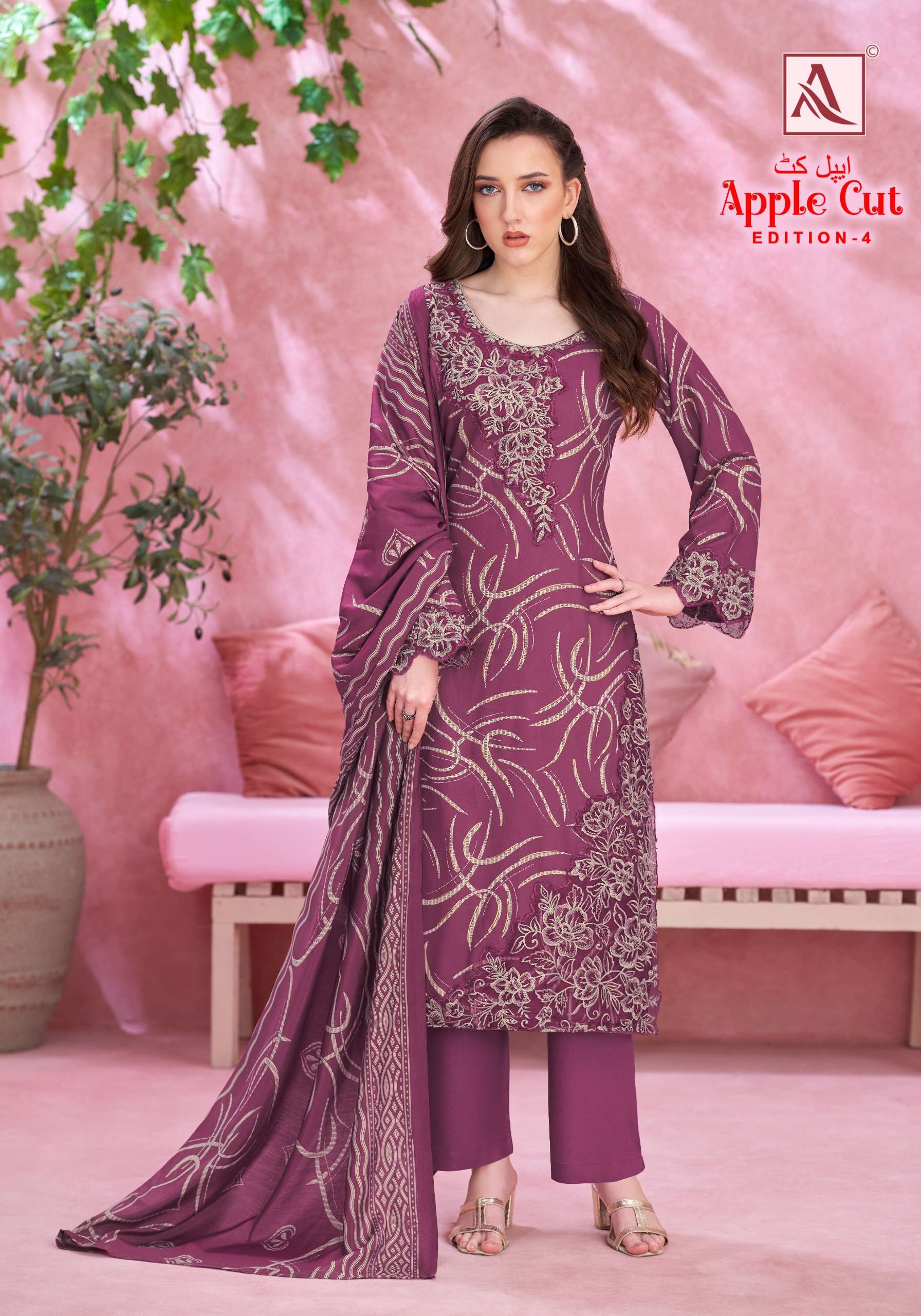 ALOK SUITS APPLE CUT EDITION 4 VISCOSE FOIL PRINT WITH FANCY EMBROIDERY WORK SUIT