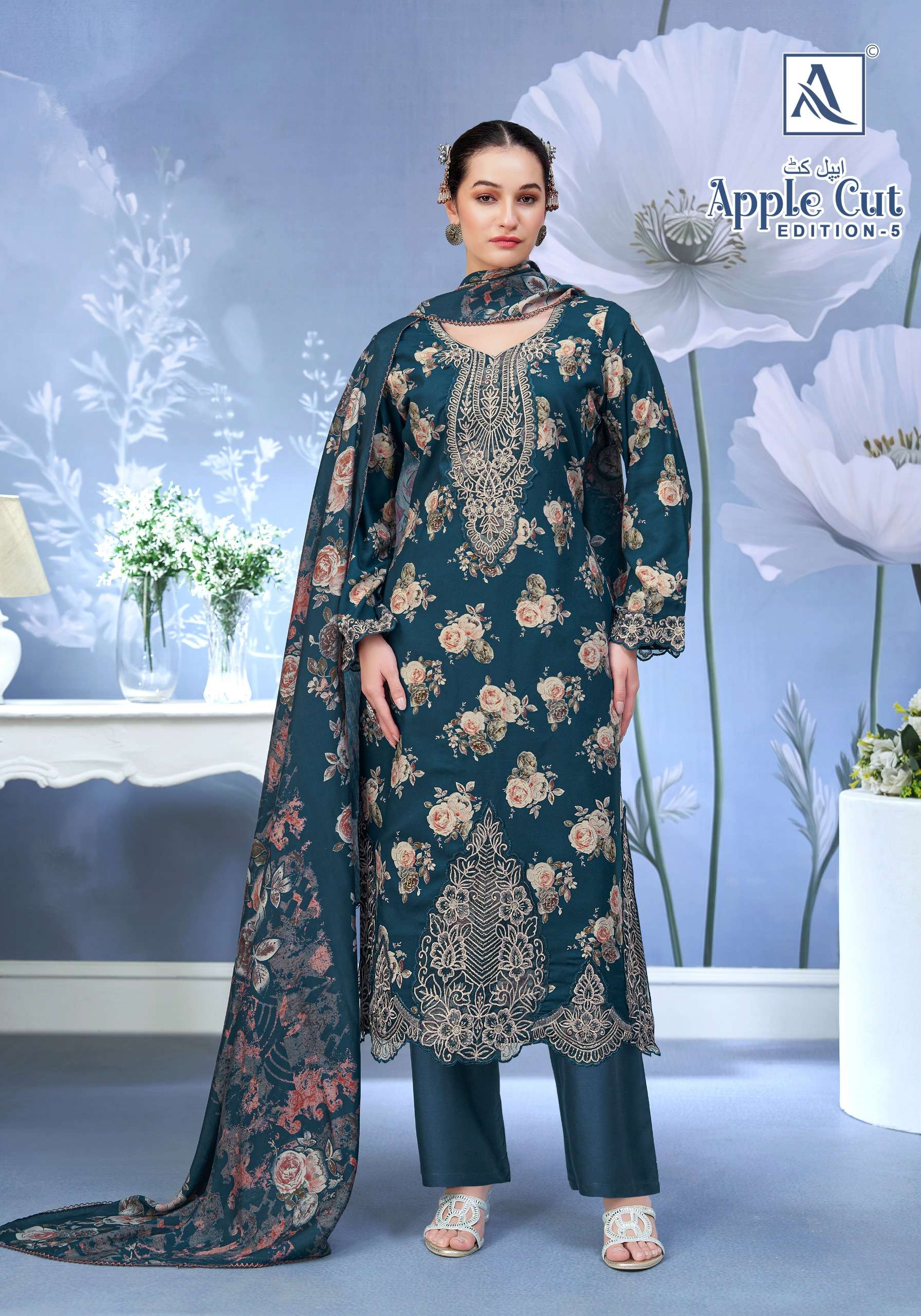 ALOK SUITS APPLE CUT EDITION 5 VISCOSE FOIL PRINT WITH FANCY EMBROIDERY WORK SUIT