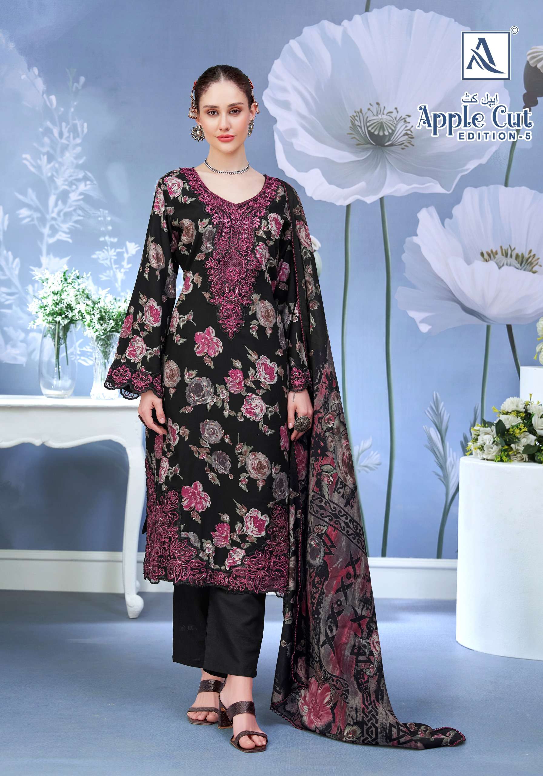 ALOK SUITS APPLE CUT EDITION 5 VISCOSE FOIL PRINT WITH FANCY EMBROIDERY WORK SUIT