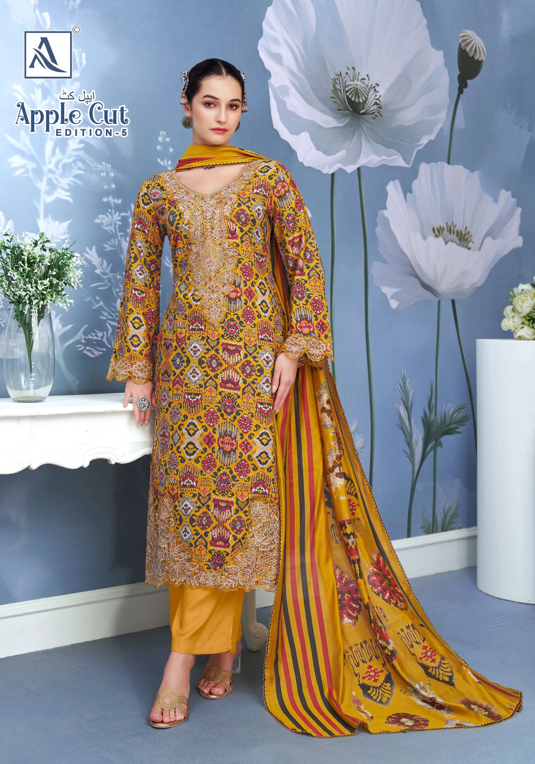 ALOK SUITS APPLE CUT EDITION 5 VISCOSE FOIL PRINT WITH FANCY EMBROIDERY WORK SUIT
