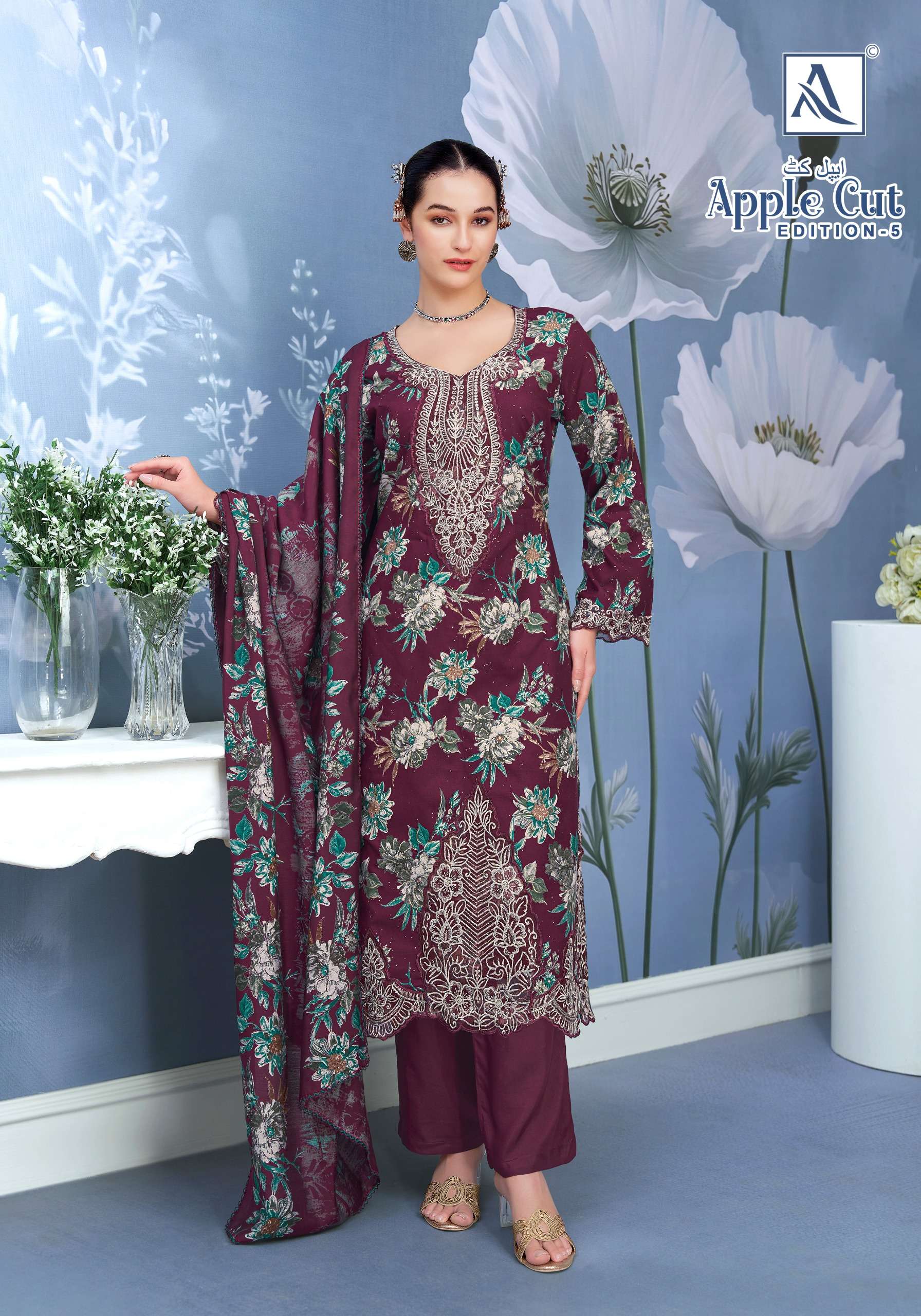ALOK SUITS APPLE CUT EDITION 5 VISCOSE FOIL PRINT WITH FANCY EMBROIDERY WORK SUIT