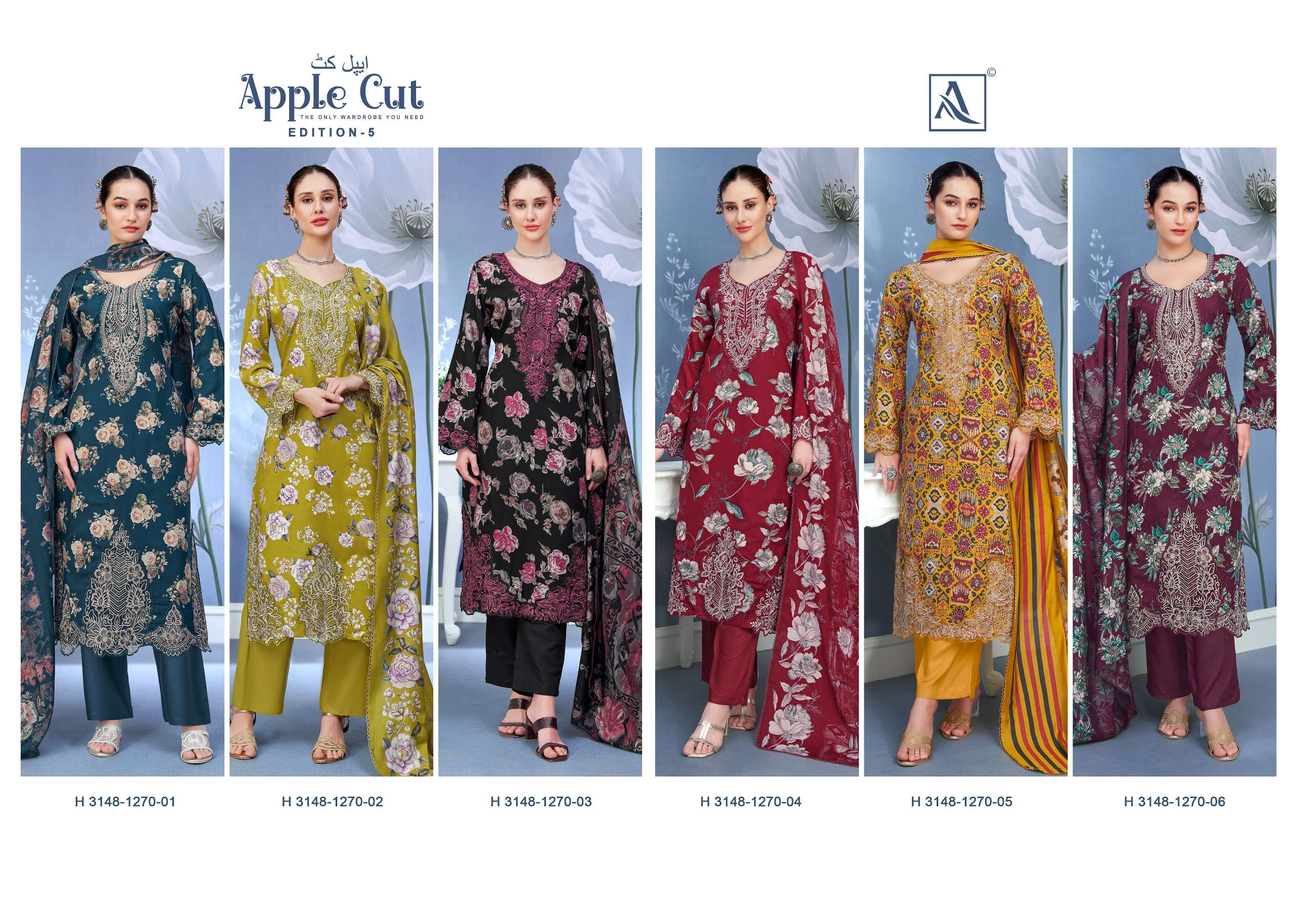 ALOK SUITS APPLE CUT EDITION 5 VISCOSE FOIL PRINT WITH FANCY EMBROIDERY WORK SUIT