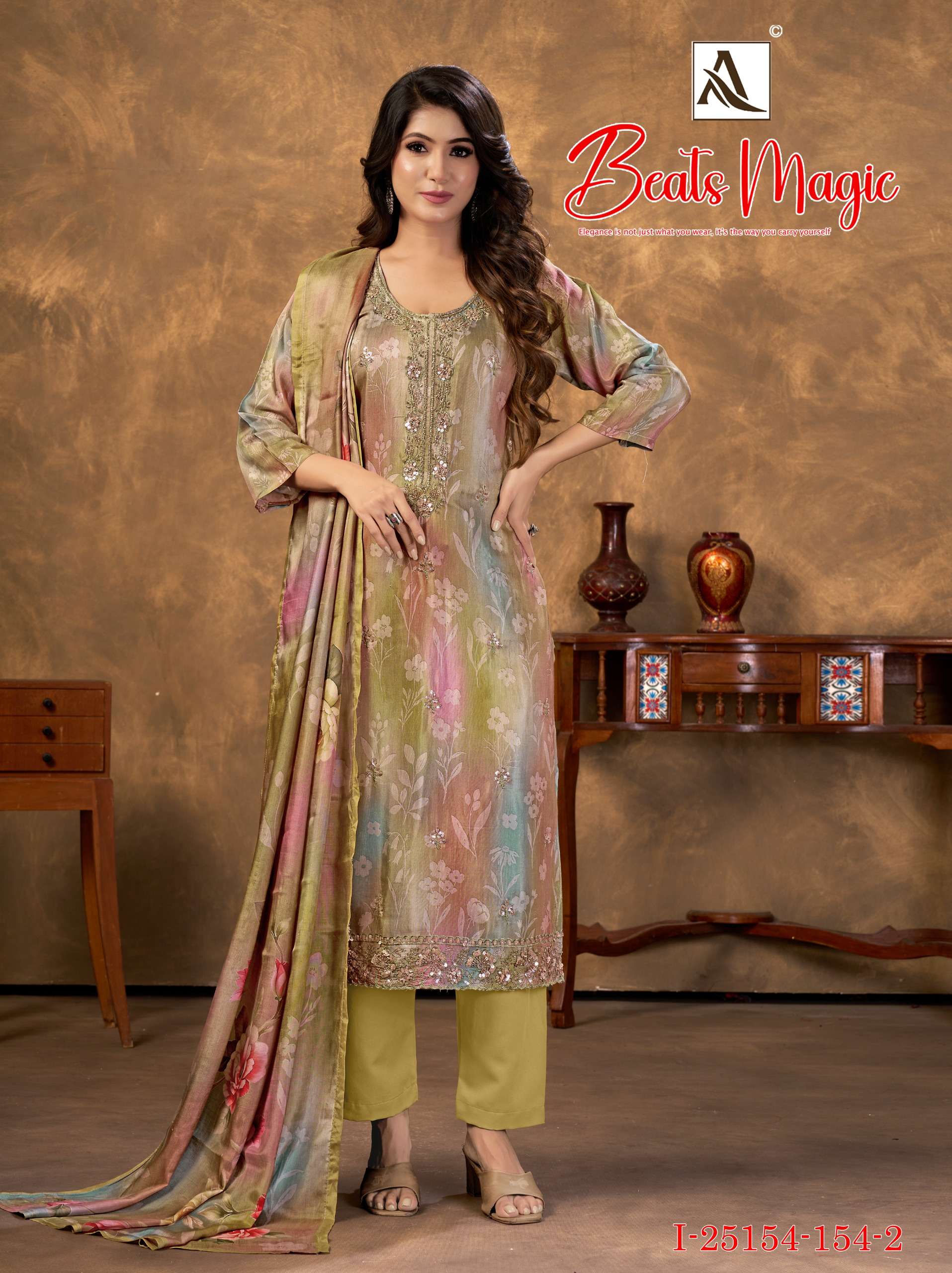 ALOK SUITS BEATS MAGIC VISCOSE DIGITAL PRINT WITH HEAVY DESIGNER WORK SUIT