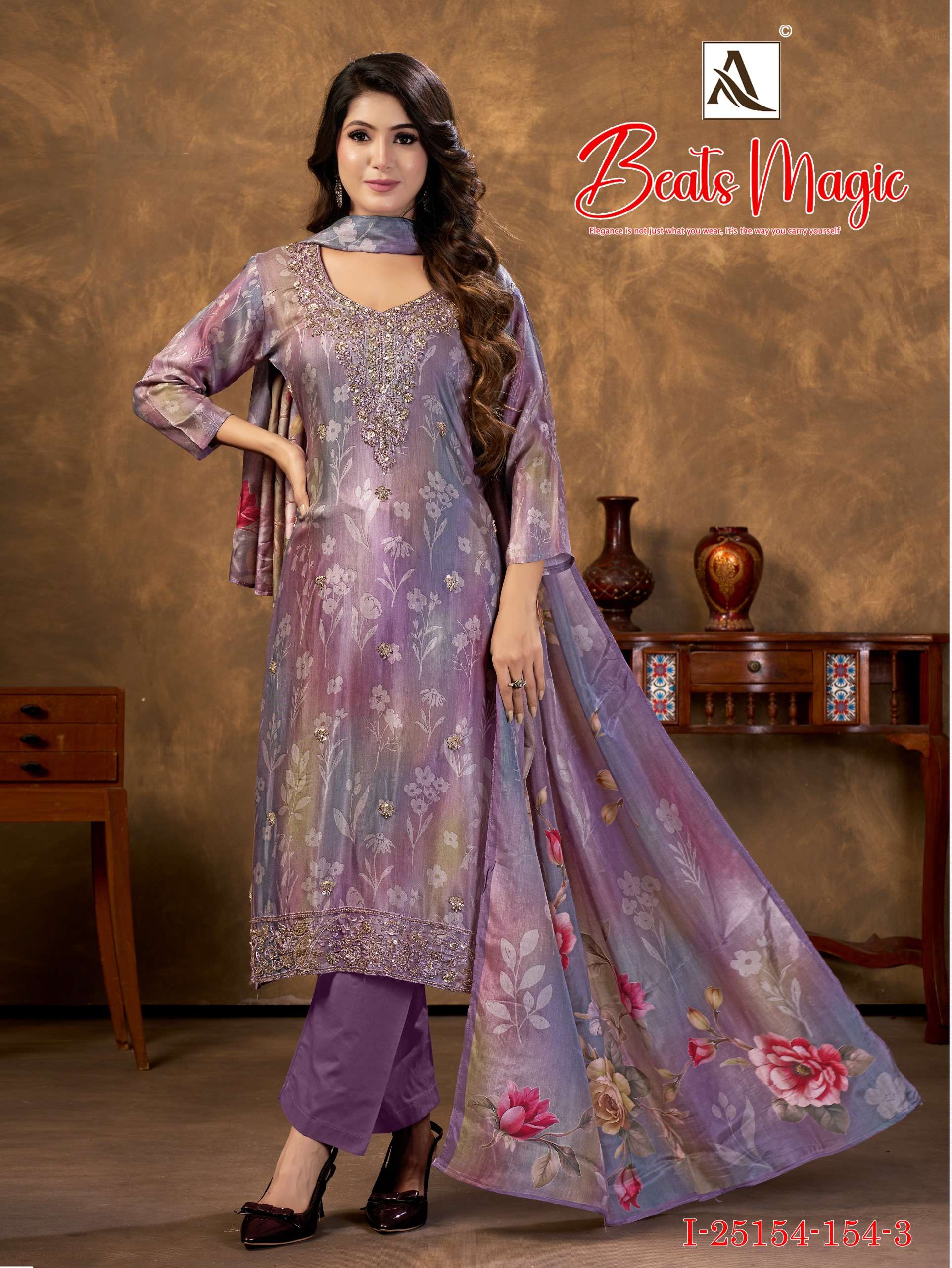 ALOK SUITS BEATS MAGIC VISCOSE DIGITAL PRINT WITH HEAVY DESIGNER WORK SUIT