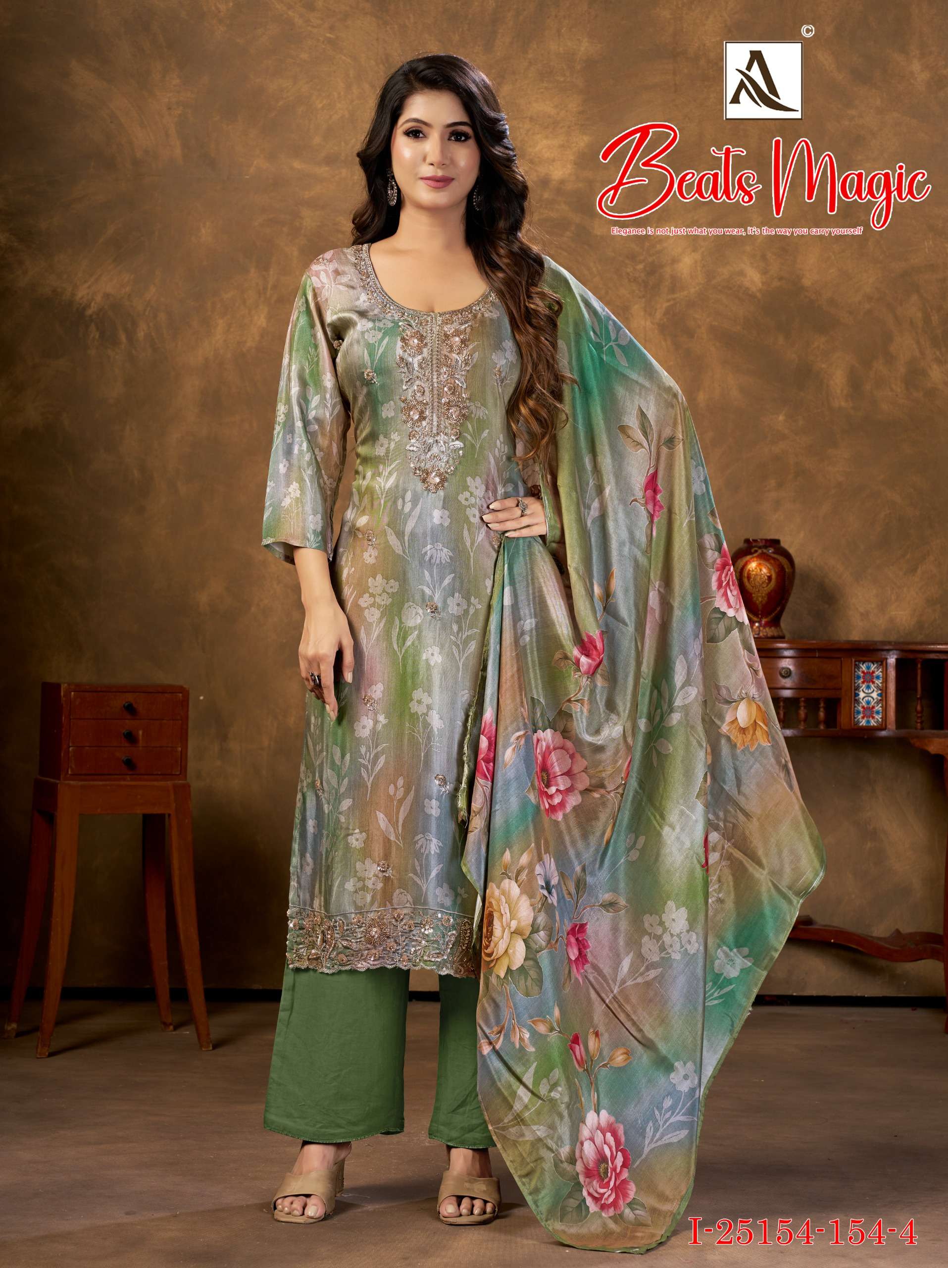 ALOK SUITS BEATS MAGIC VISCOSE DIGITAL PRINT WITH HEAVY DESIGNER WORK SUIT
