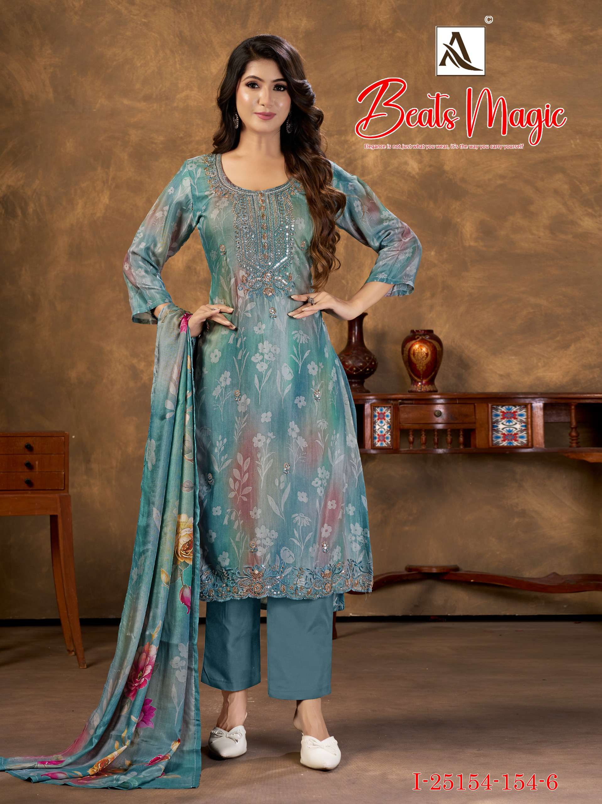 ALOK SUITS BEATS MAGIC VISCOSE DIGITAL PRINT WITH HEAVY DESIGNER WORK SUIT