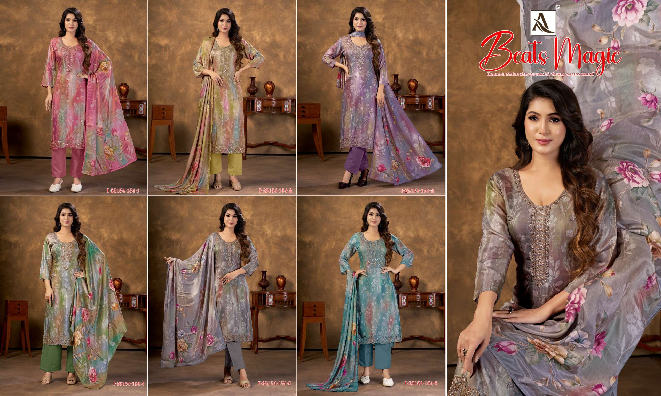 ALOK SUITS BEATS MAGIC VISCOSE DIGITAL PRINT WITH HEAVY DESIGNER WORK SUIT
