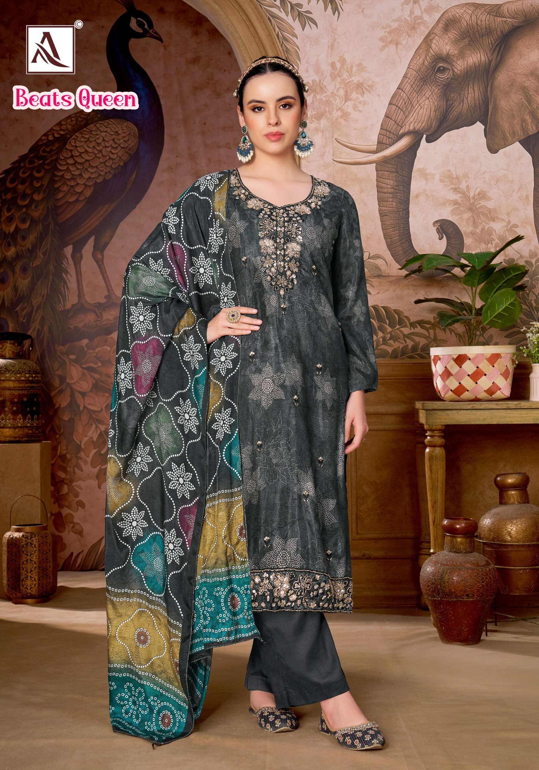 ALOK SUITS BEATS QUEEN VISCOSE DIGITAL PRINT WITH FANCY DESIGNER WORK SUIT