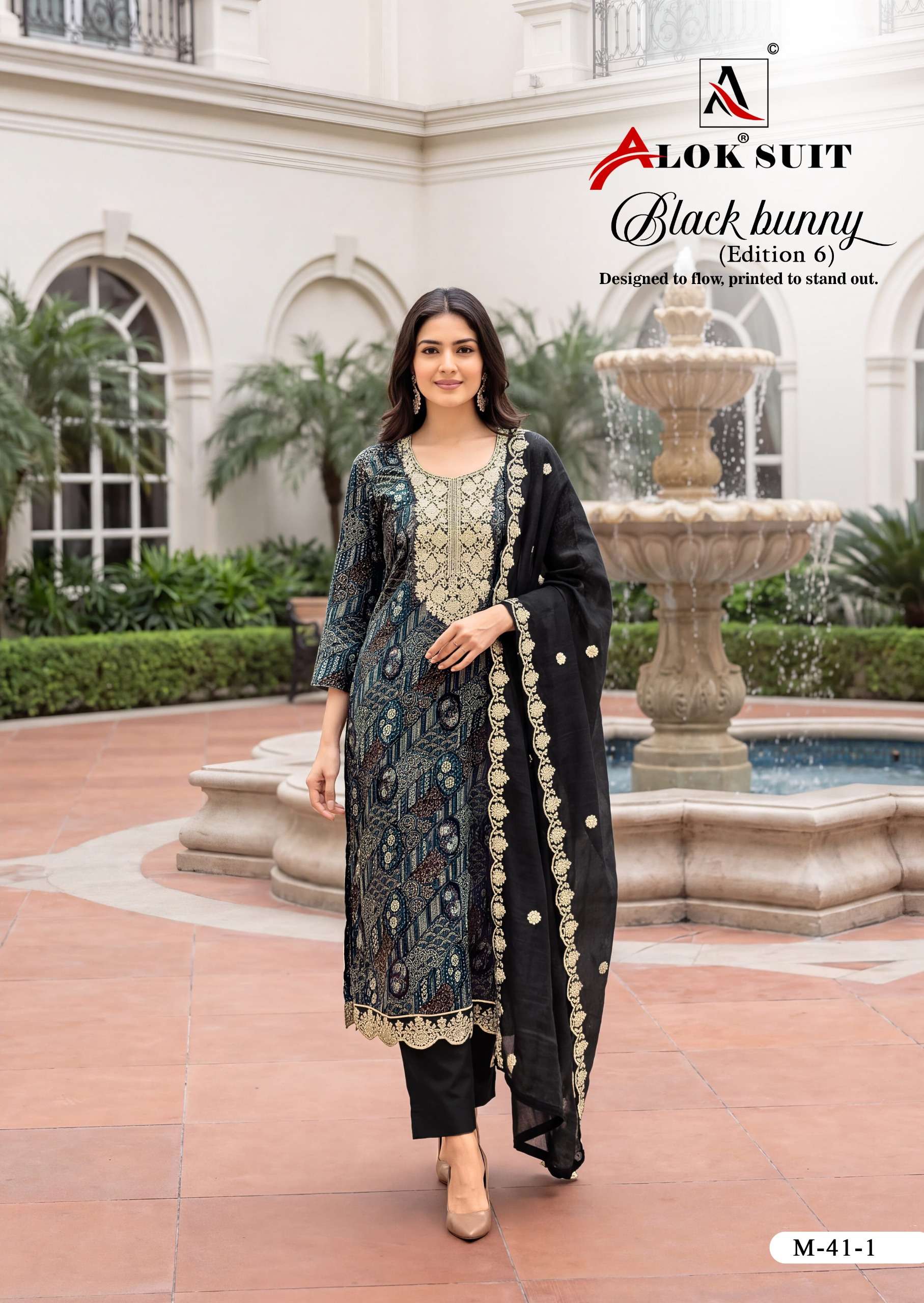 ALOK SUITS BLACK BUNNY EDITION 6 VISCOSE PRINT WITH FANCY EMBROIDERY WORK SUIT