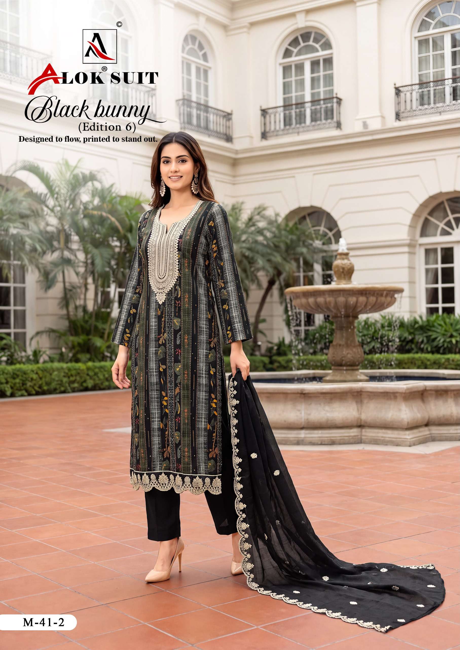 ALOK SUITS BLACK BUNNY EDITION 6 VISCOSE PRINT WITH FANCY EMBROIDERY WORK SUIT