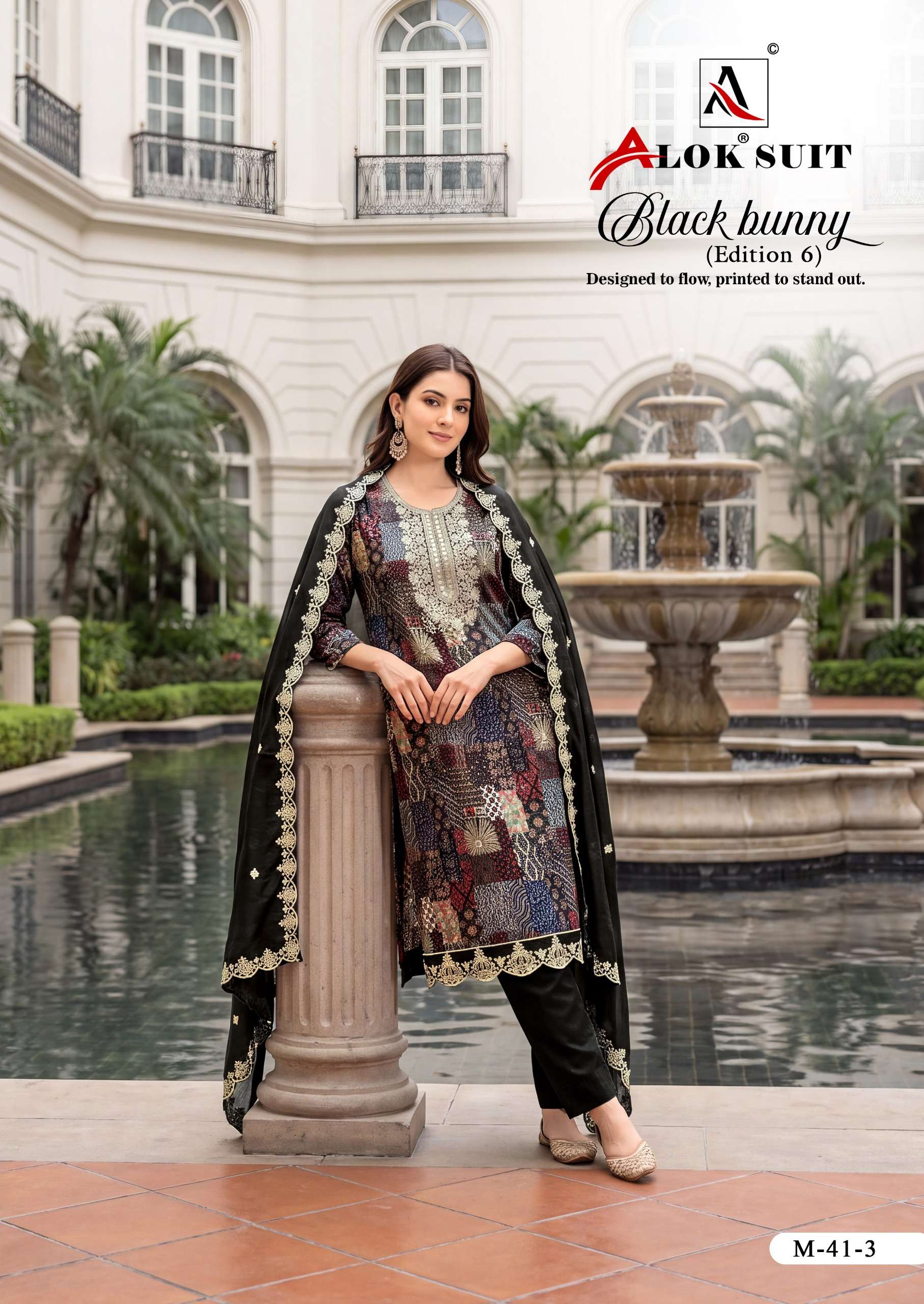 ALOK SUITS BLACK BUNNY EDITION 6 VISCOSE PRINT WITH FANCY EMBROIDERY WORK SUIT