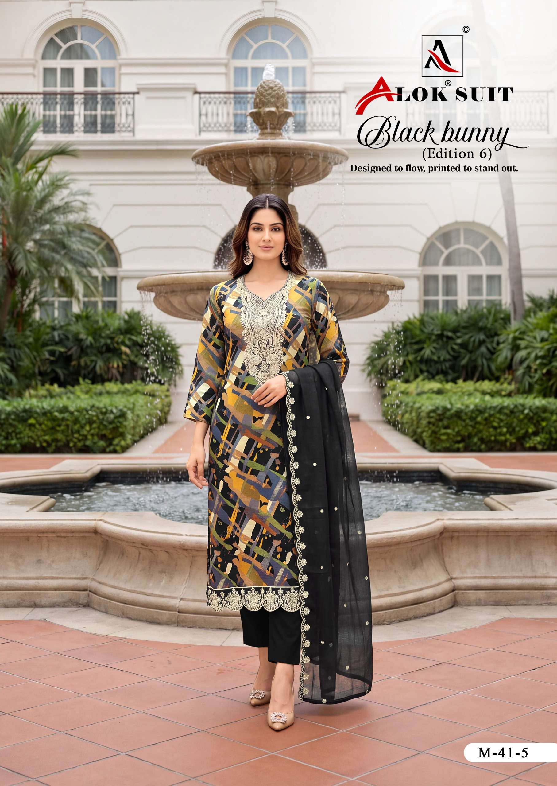 ALOK SUITS BLACK BUNNY EDITION 6 VISCOSE PRINT WITH FANCY EMBROIDERY WORK SUIT