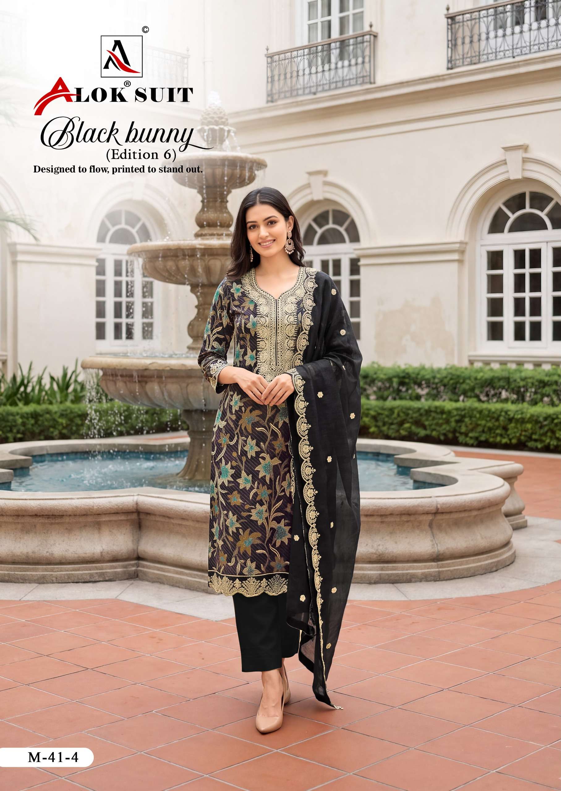 ALOK SUITS BLACK BUNNY EDITION 6 VISCOSE PRINT WITH FANCY EMBROIDERY WORK SUIT