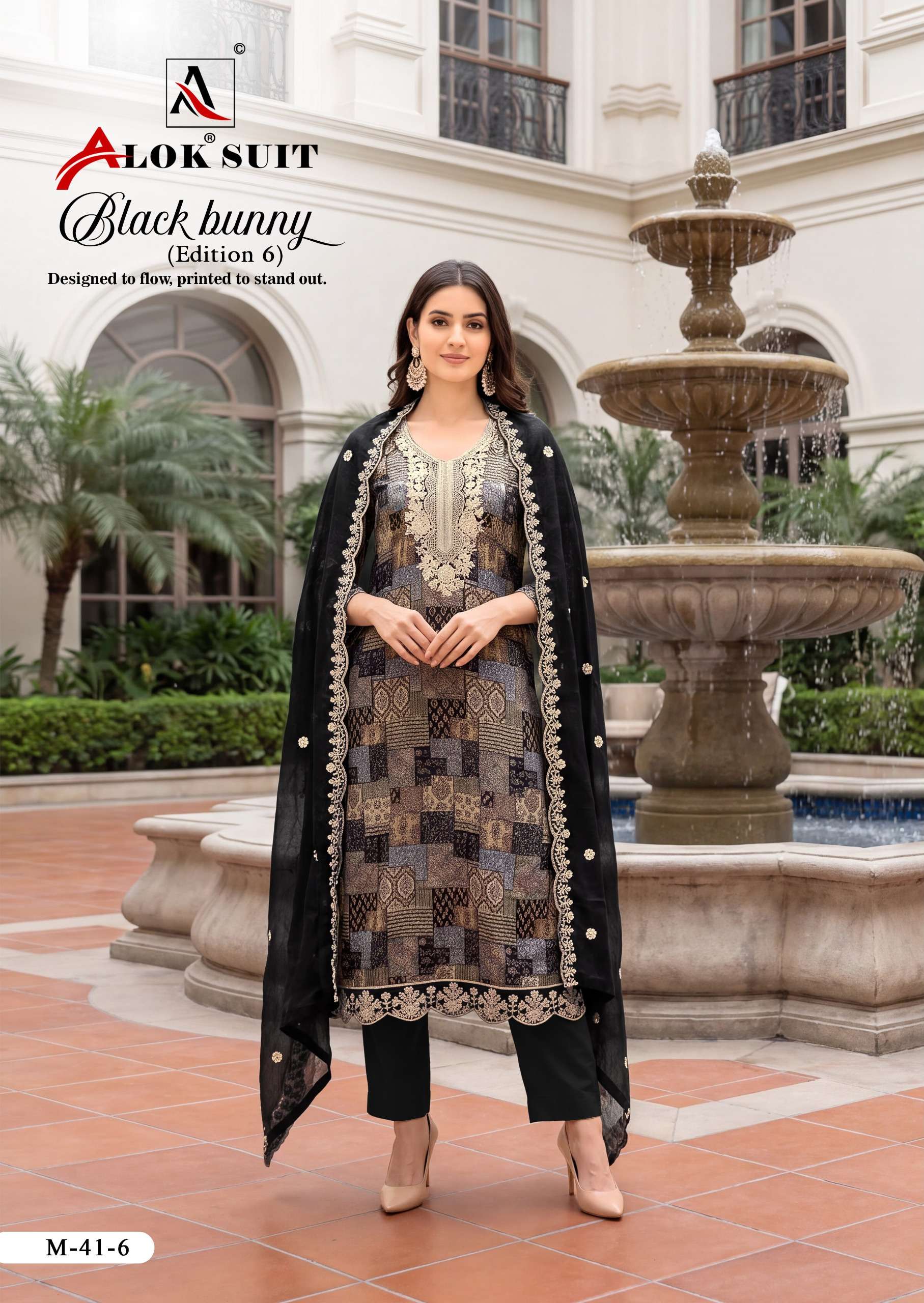 ALOK SUITS BLACK BUNNY EDITION 6 VISCOSE PRINT WITH FANCY EMBROIDERY WORK SUIT