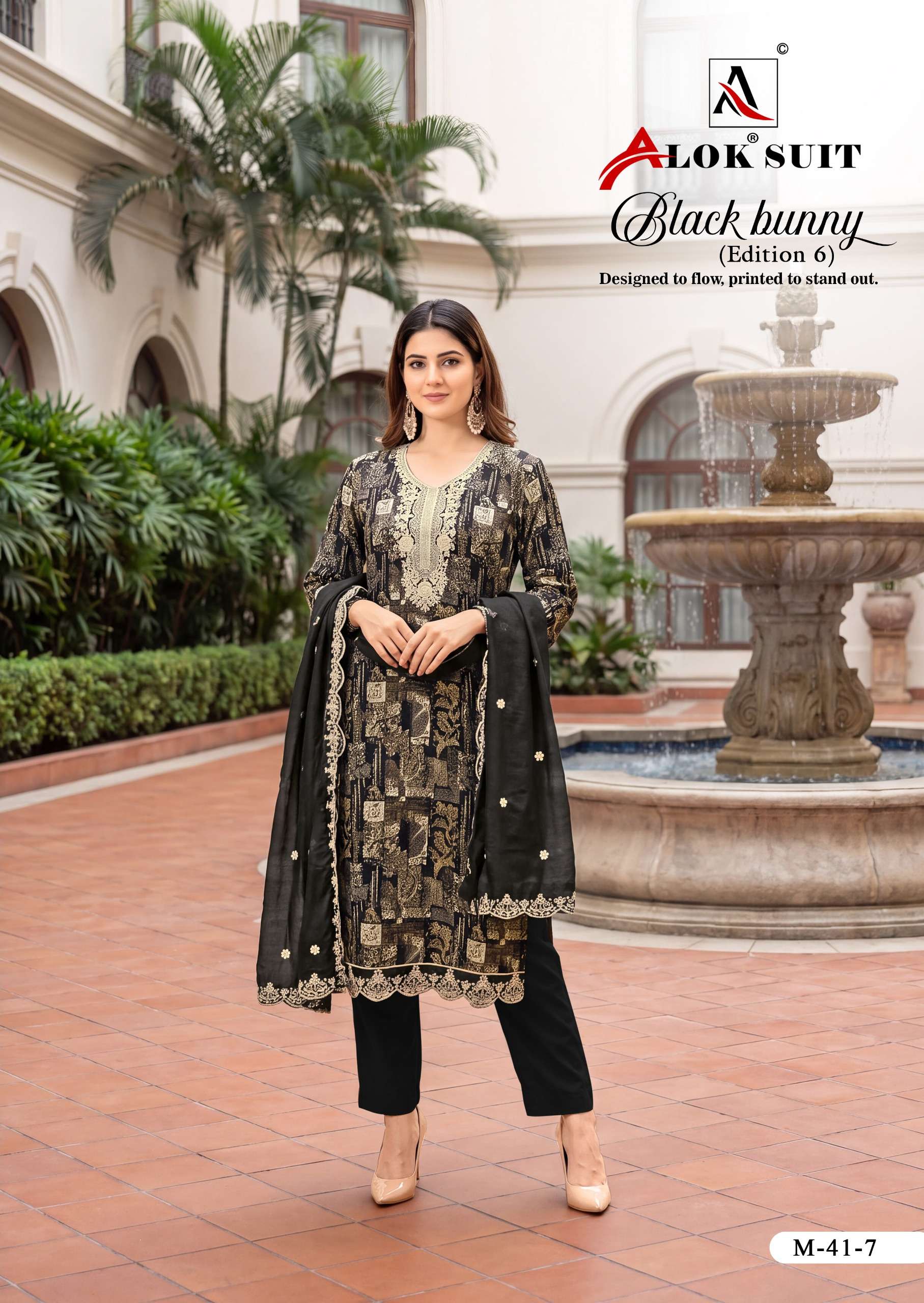 ALOK SUITS BLACK BUNNY EDITION 6 VISCOSE PRINT WITH FANCY EMBROIDERY WORK SUIT