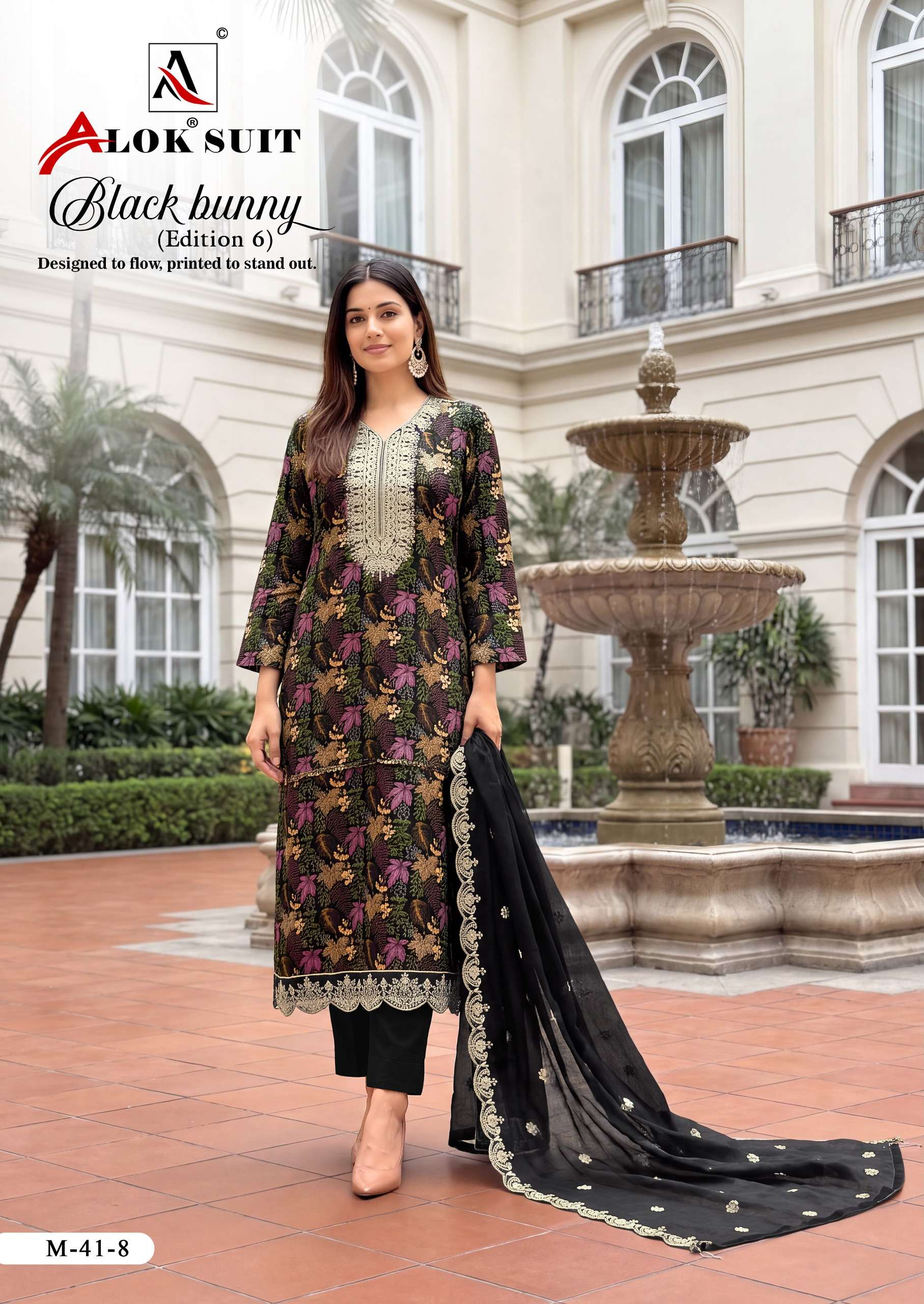 ALOK SUITS BLACK BUNNY EDITION 6 VISCOSE PRINT WITH FANCY EMBROIDERY WORK SUIT