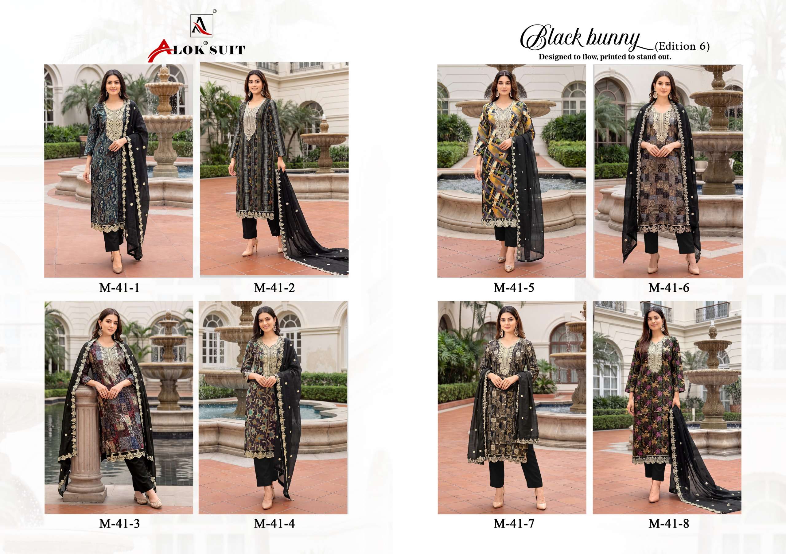 ALOK SUITS BLACK BUNNY EDITION 6 VISCOSE PRINT WITH FANCY EMBROIDERY WORK SUIT