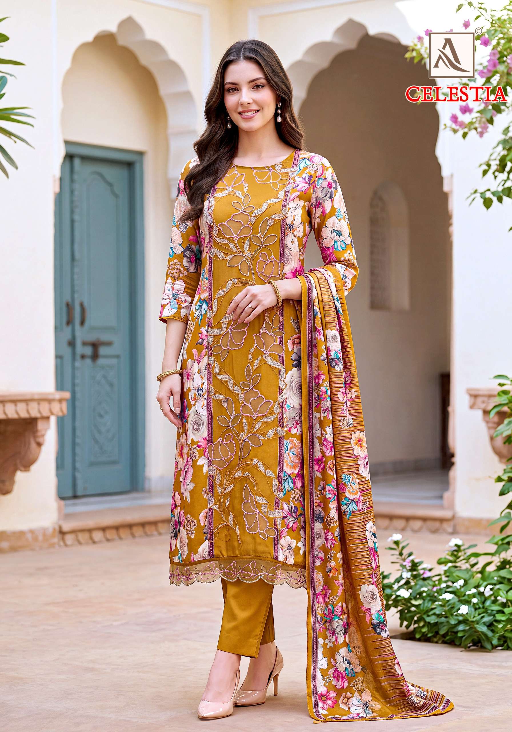 ALOK SUITS CELESTIA VISCOSE DIGITAL PRINT WITH EMBROIDERY DESIGNER WORK SUIT