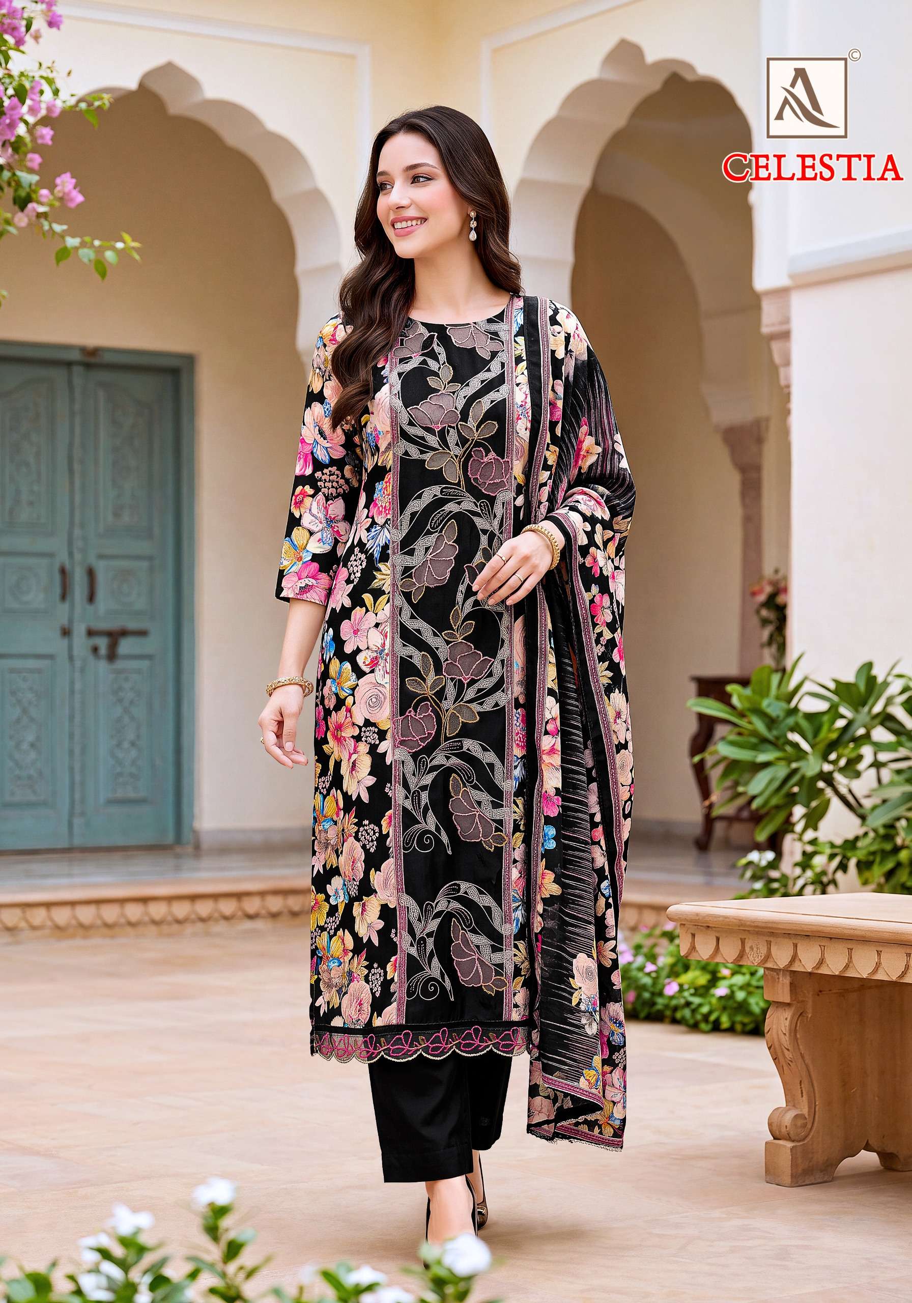 ALOK SUITS CELESTIA VISCOSE DIGITAL PRINT WITH EMBROIDERY DESIGNER WORK SUIT