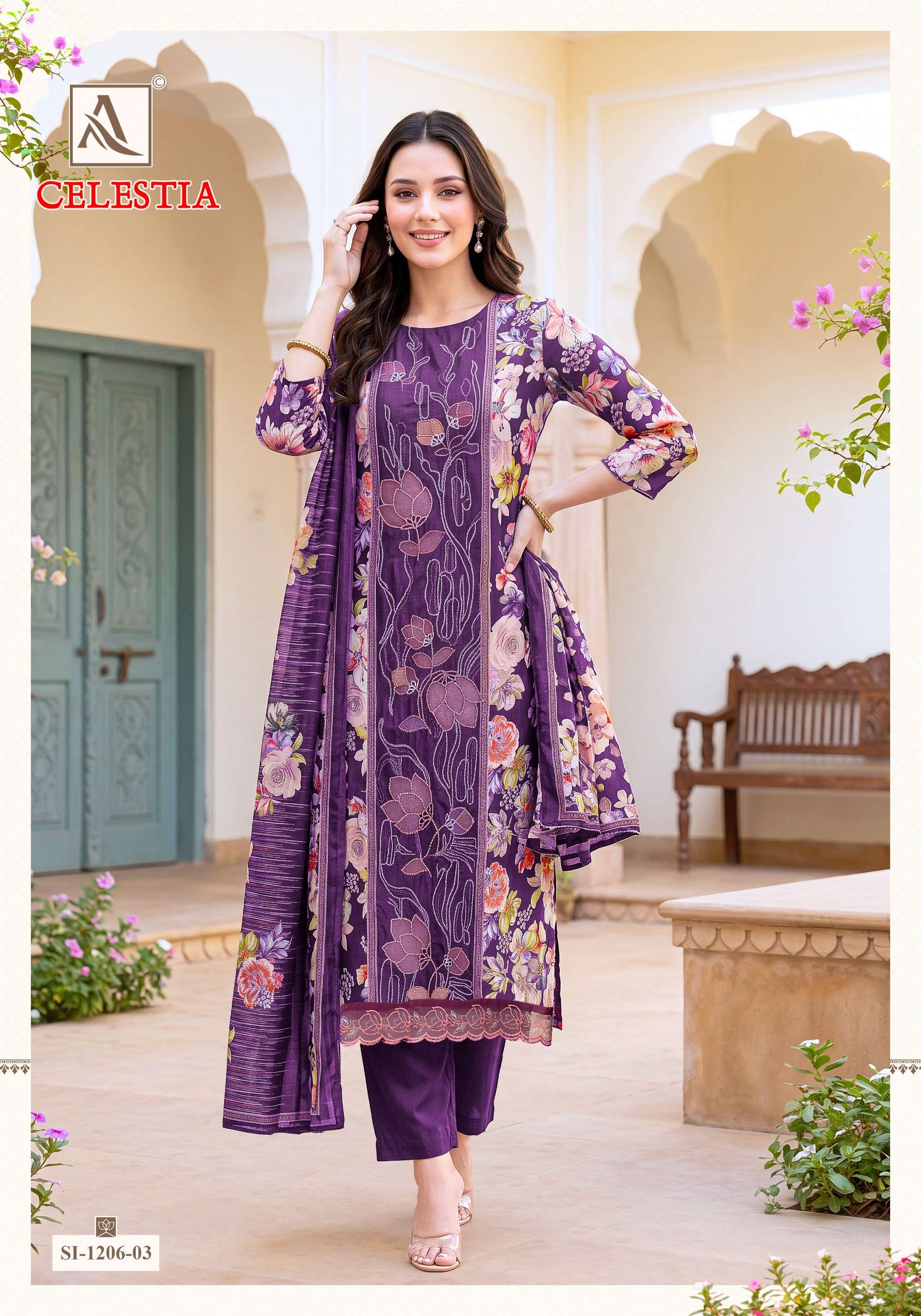 ALOK SUITS CELESTIA VISCOSE DIGITAL PRINT WITH EMBROIDERY DESIGNER WORK SUIT