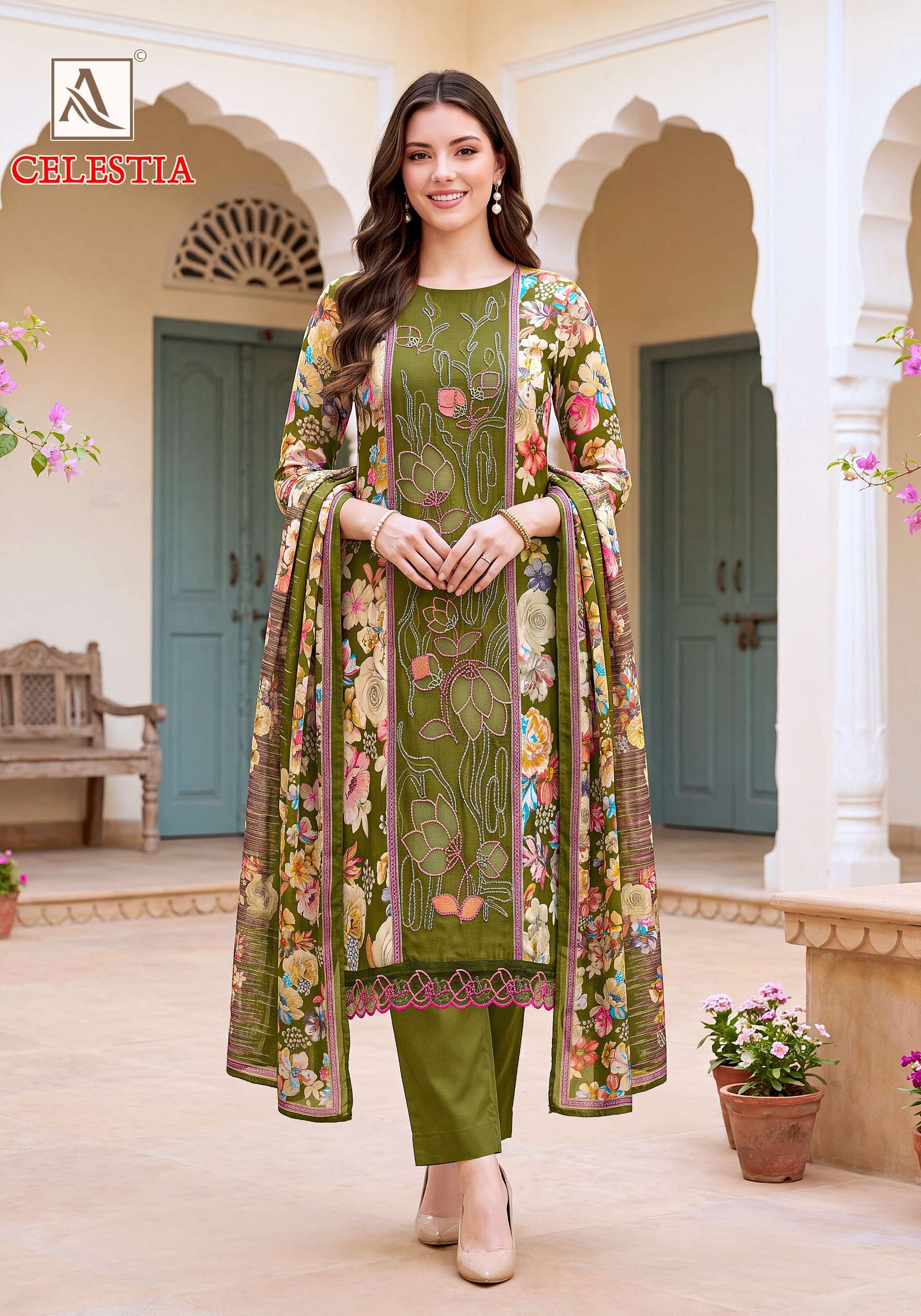ALOK SUITS CELESTIA VISCOSE DIGITAL PRINT WITH EMBROIDERY DESIGNER WORK SUIT