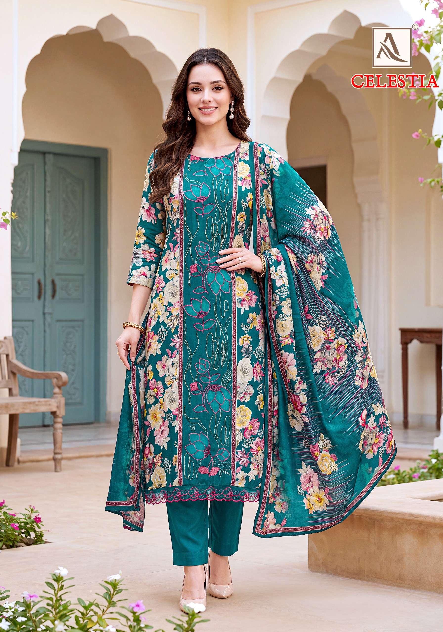 ALOK SUITS CELESTIA VISCOSE DIGITAL PRINT WITH EMBROIDERY DESIGNER WORK SUIT