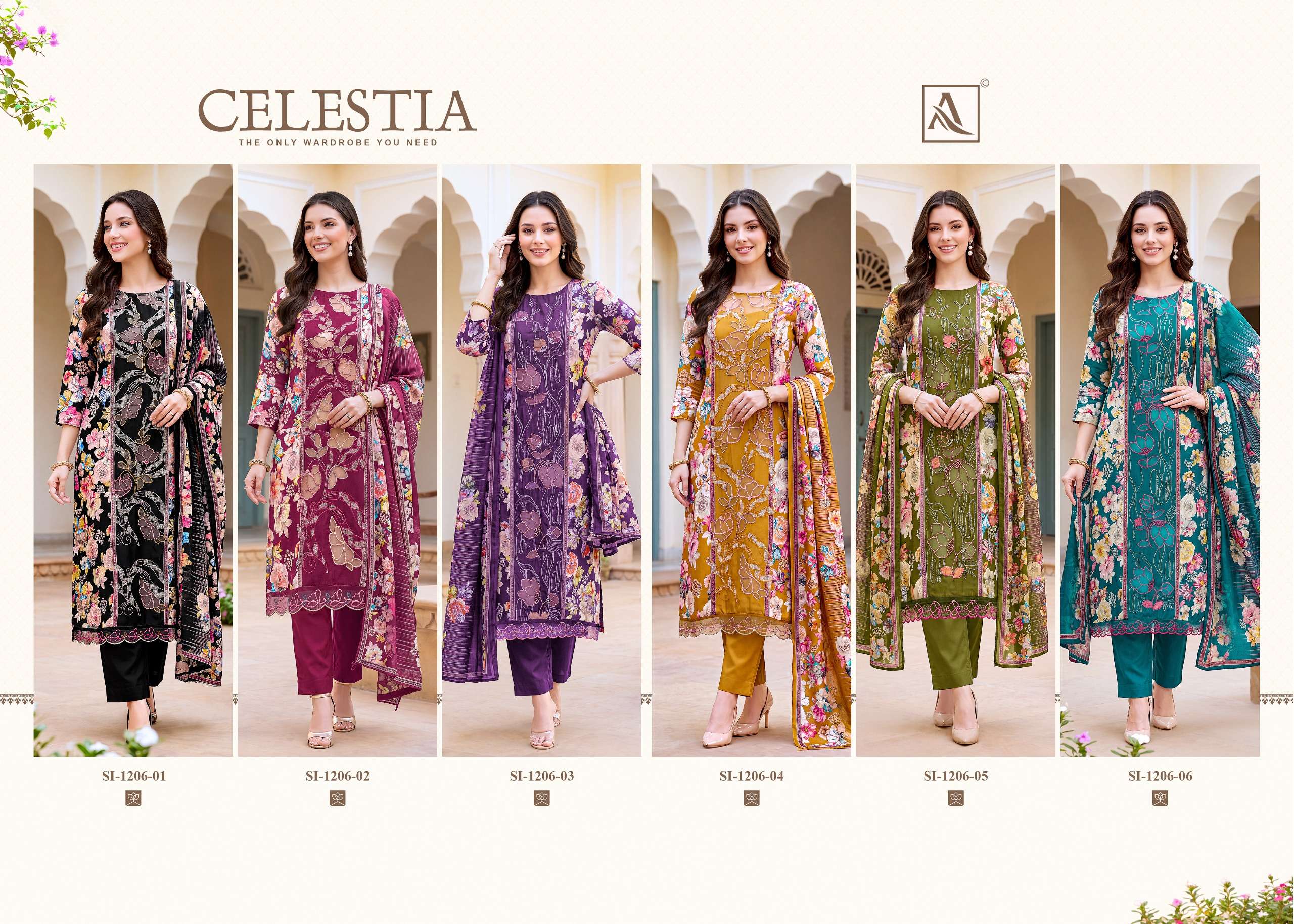 ALOK SUITS CELESTIA VISCOSE DIGITAL PRINT WITH EMBROIDERY DESIGNER WORK SUIT