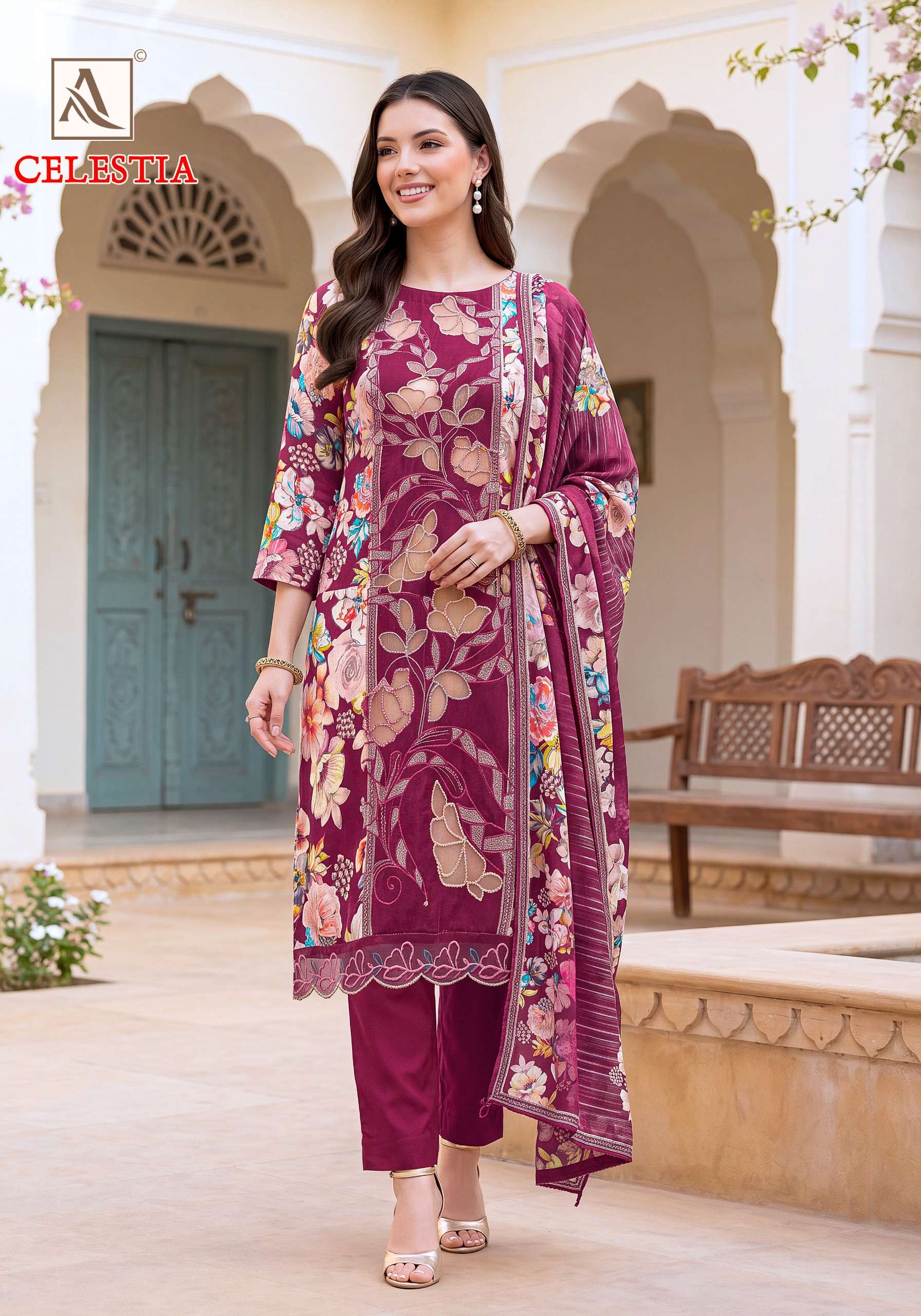 ALOK SUITS CELESTIA VISCOSE DIGITAL PRINT WITH EMBROIDERY DESIGNER WORK SUIT