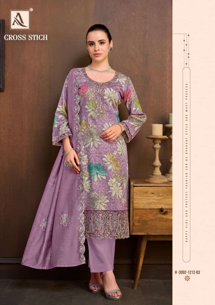 ALOK SUITS CROSS STITCH JAM COTTON PRINT WITH FANCY EMBROIDERY WORK SUIT