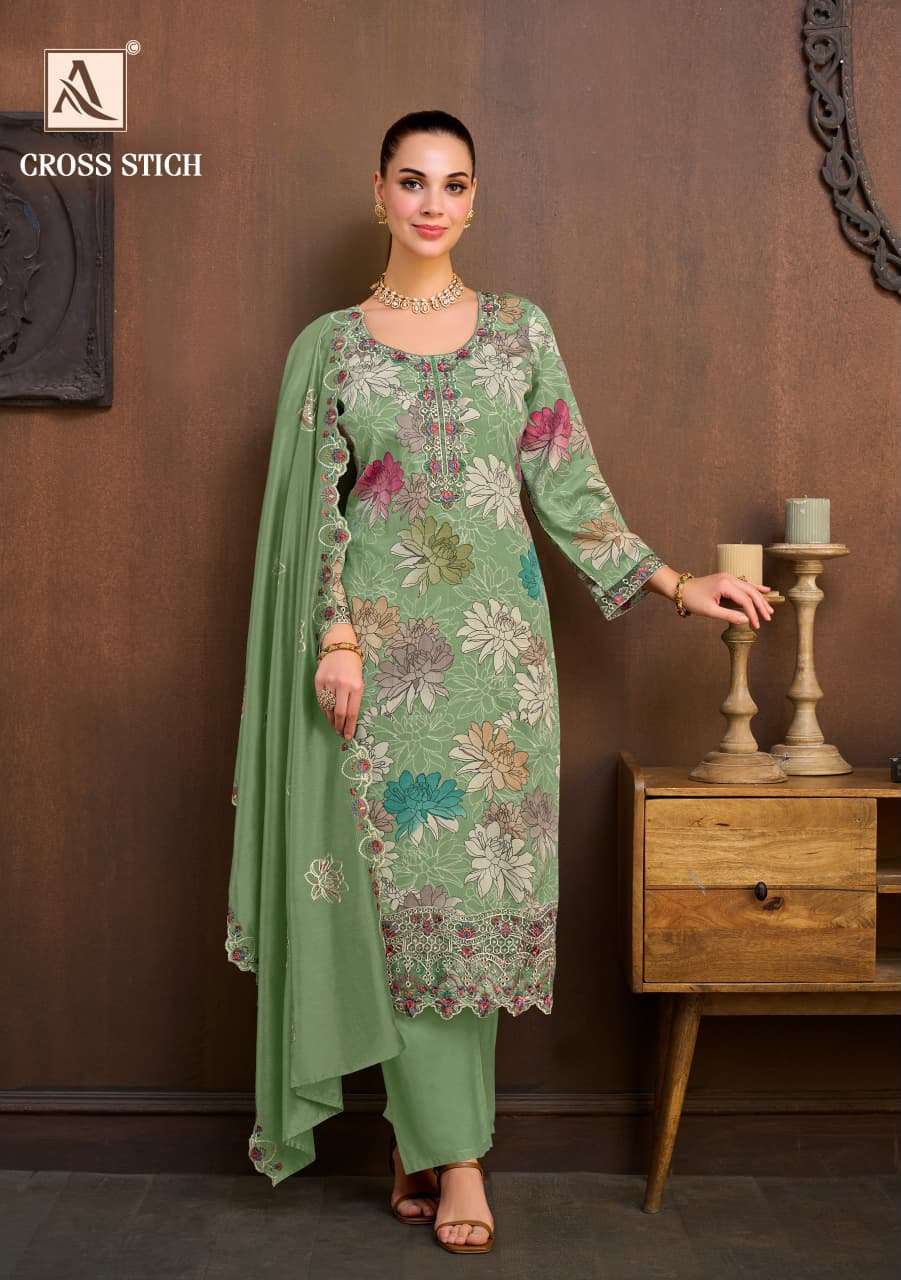 ALOK SUITS CROSS STITCH JAM COTTON PRINT WITH FANCY EMBROIDERY WORK SUIT