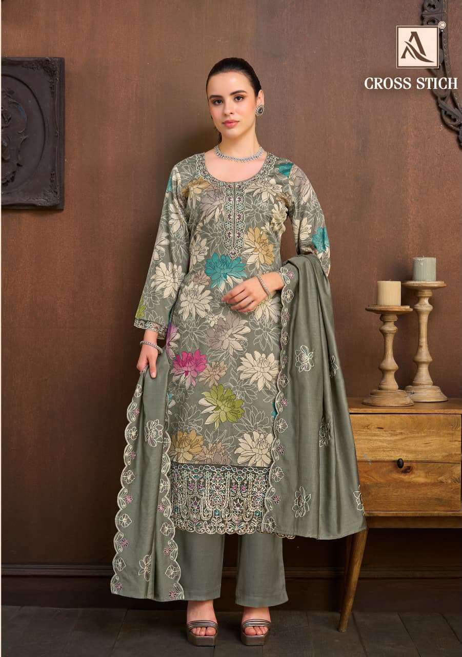 ALOK SUITS CROSS STITCH JAM COTTON PRINT WITH FANCY EMBROIDERY WORK SUIT