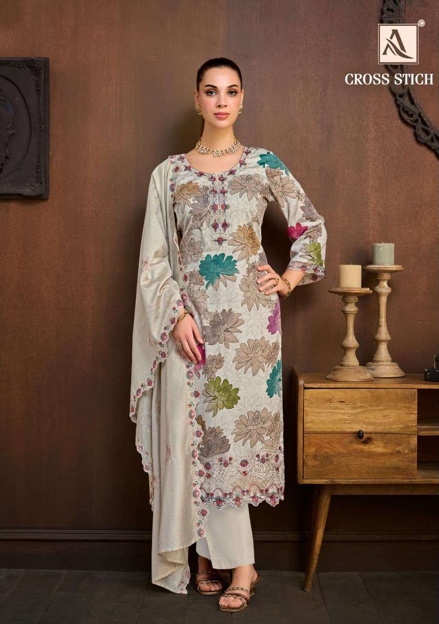 ALOK SUITS CROSS STITCH JAM COTTON PRINT WITH FANCY EMBROIDERY WORK SUIT