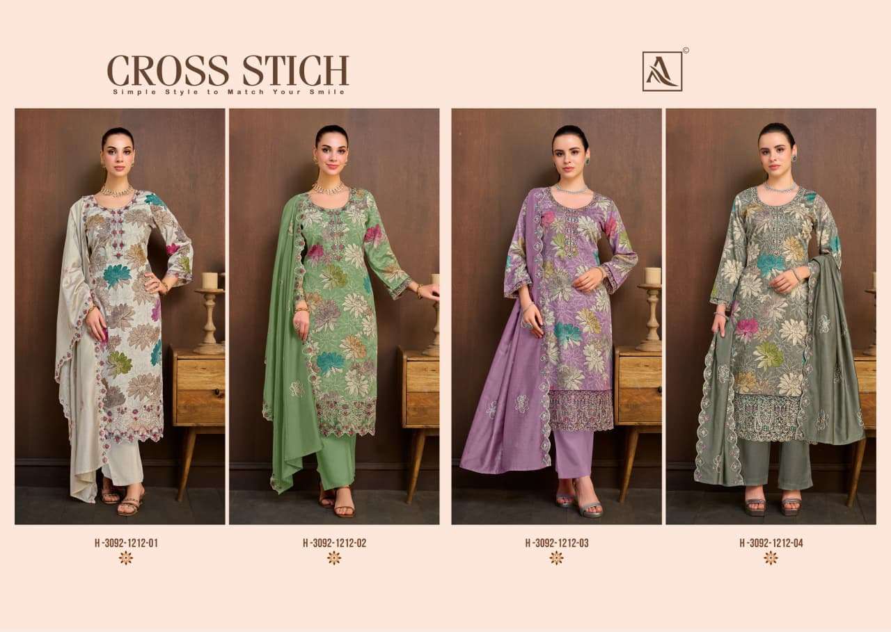 ALOK SUITS CROSS STITCH JAM COTTON PRINT WITH FANCY EMBROIDERY WORK SUIT