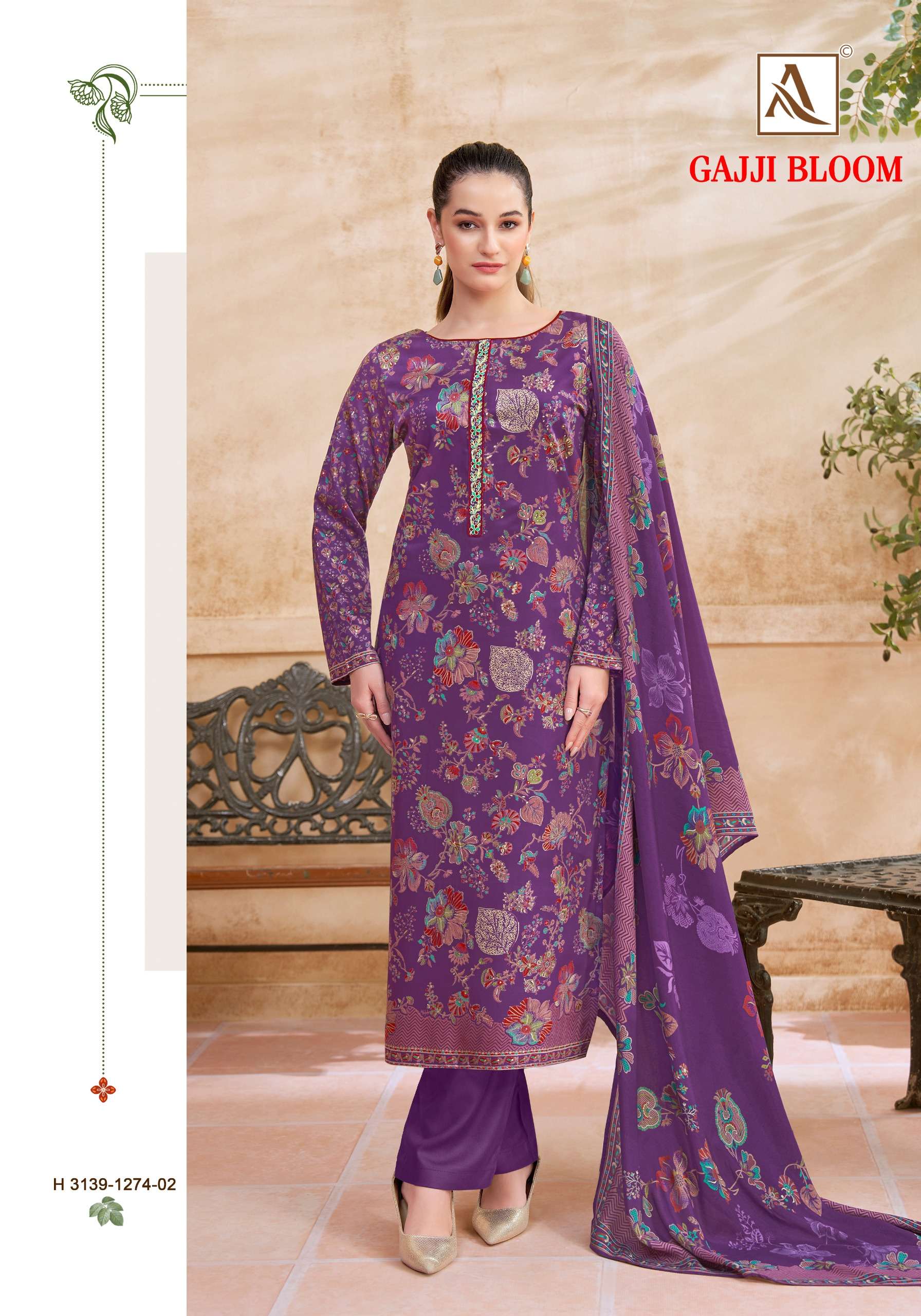 ALOK SUITS GAJJI BLOOM GAJJI PRINT FABRICS WITH FANCY WORK SUIT 