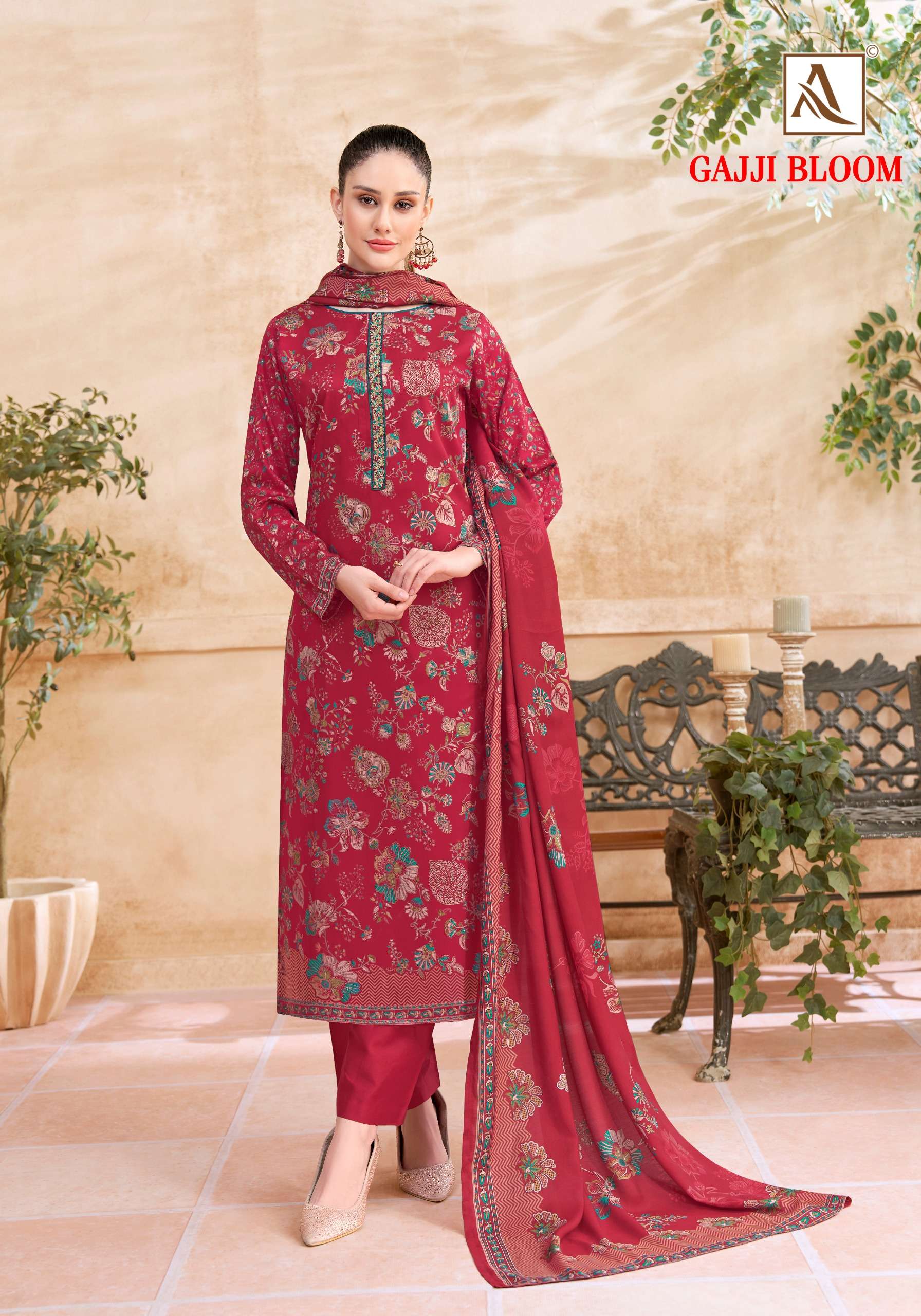 ALOK SUITS GAJJI BLOOM GAJJI PRINT FABRICS WITH FANCY WORK SUIT 