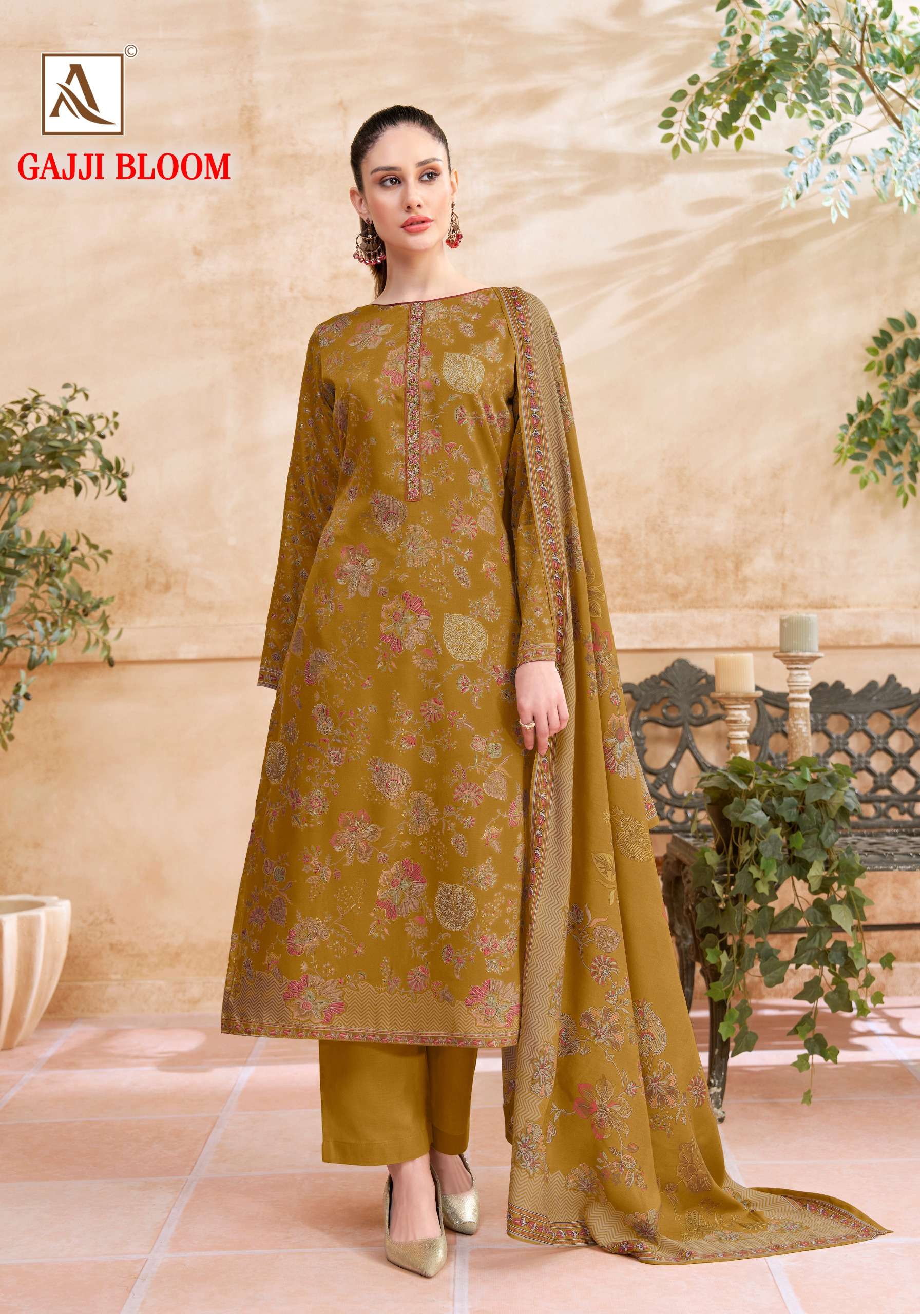 ALOK SUITS GAJJI BLOOM GAJJI PRINT FABRICS WITH FANCY WORK SUIT 