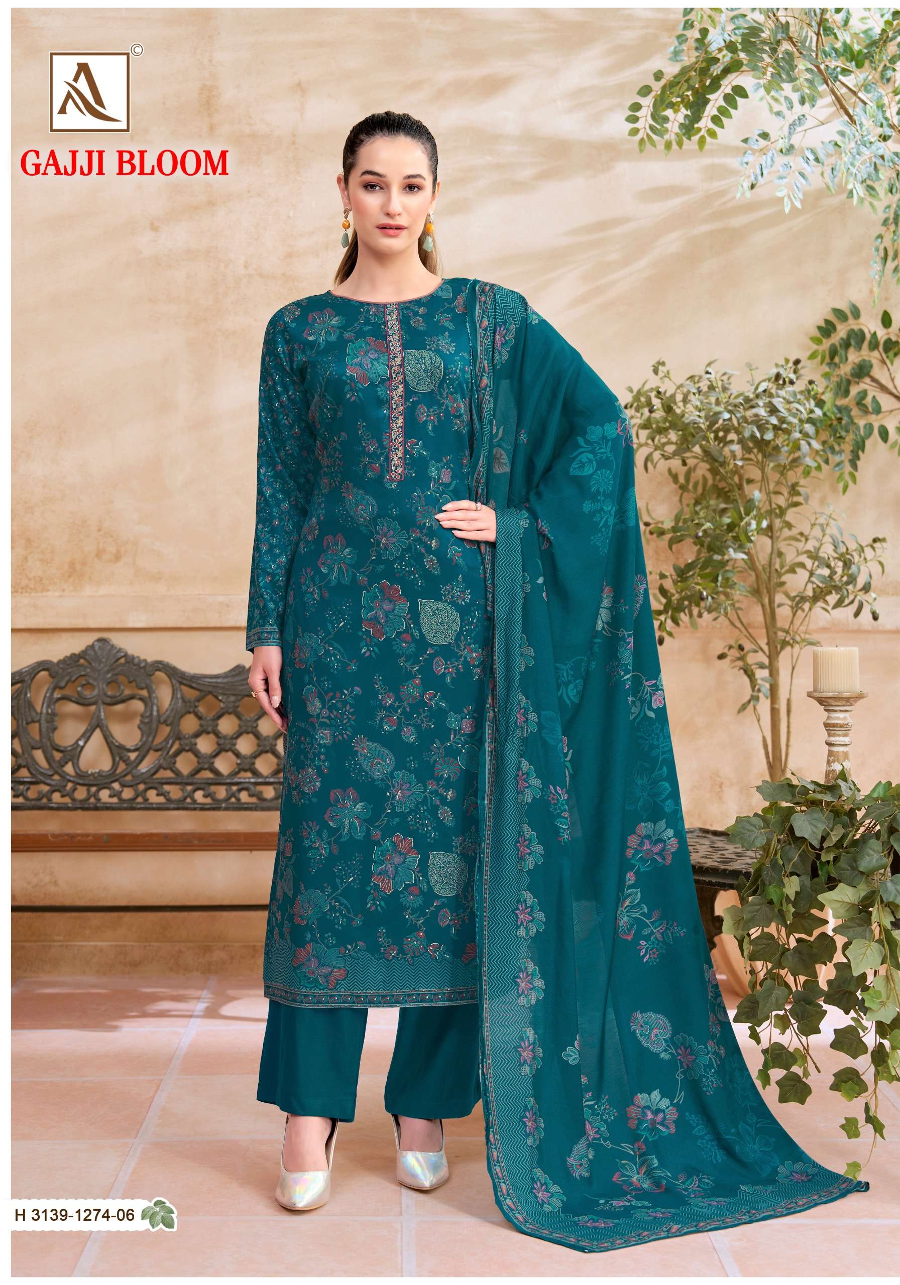 ALOK SUITS GAJJI BLOOM GAJJI PRINT FABRICS WITH FANCY WORK SUIT 