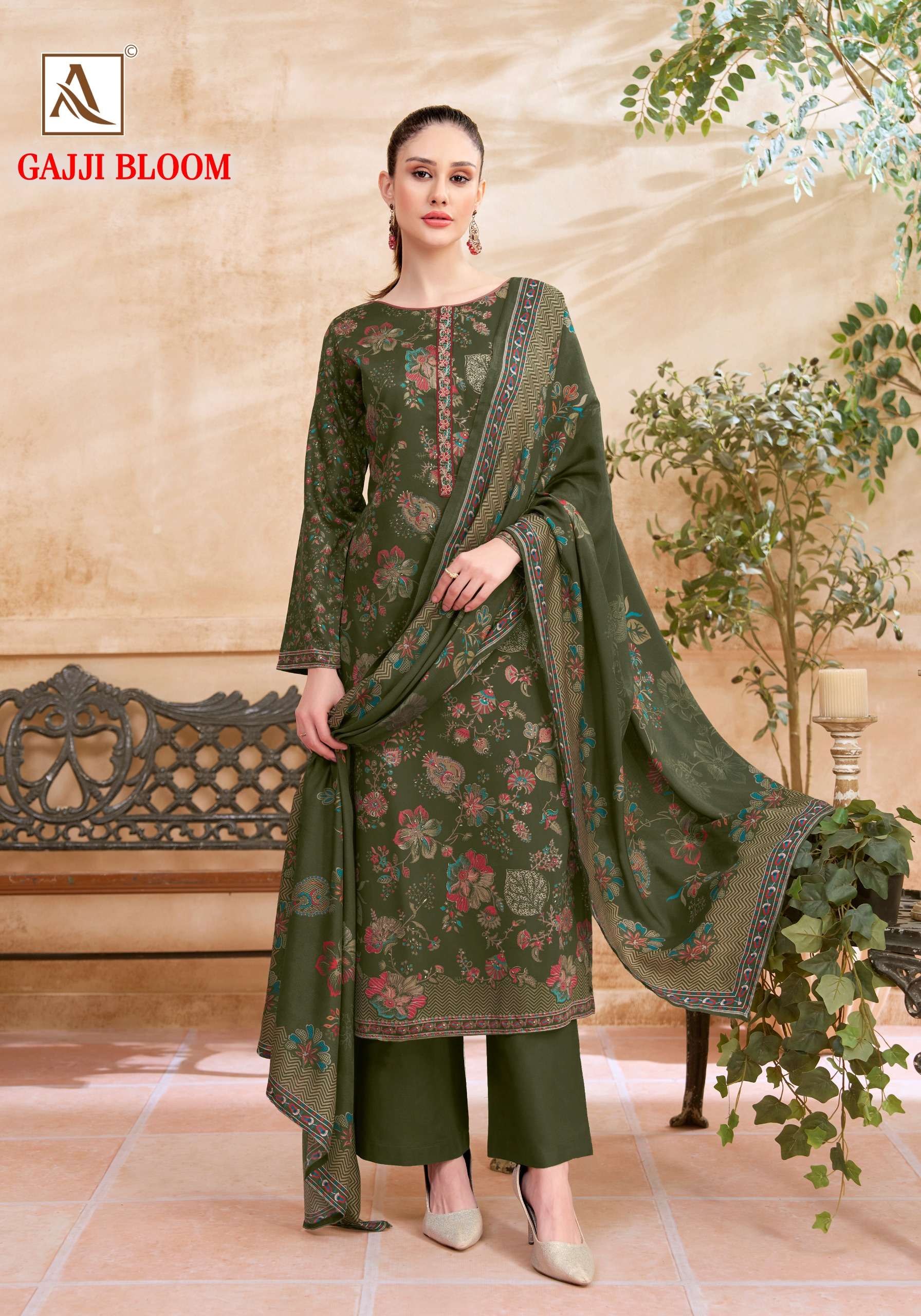 ALOK SUITS GAJJI BLOOM GAJJI PRINT FABRICS WITH FANCY WORK SUIT 