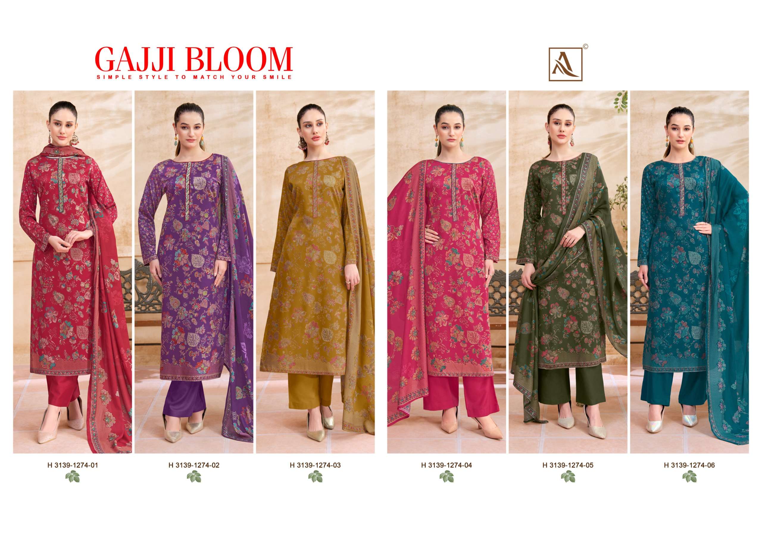 ALOK SUITS GAJJI BLOOM GAJJI PRINT FABRICS WITH FANCY WORK SUIT 