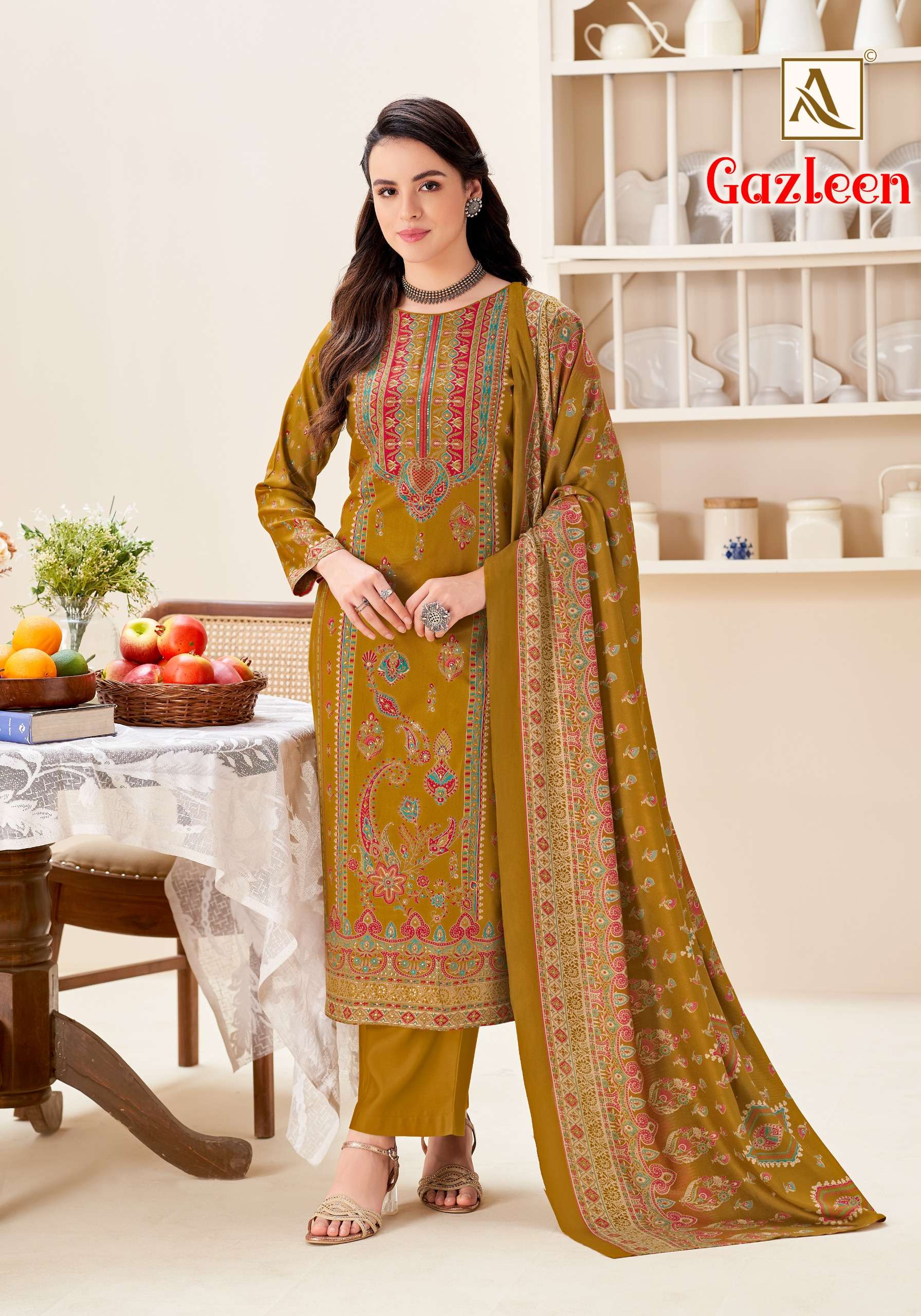 ALOK SUITS GAZLEEN PASHMINA DIGITAL PRINT WITH FANCY HAND WORK SUIT 